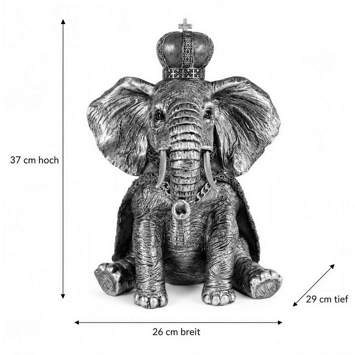 Elefant Figur mit Krone Dekofigur in Schwarz-Gold oder Gold-Rot