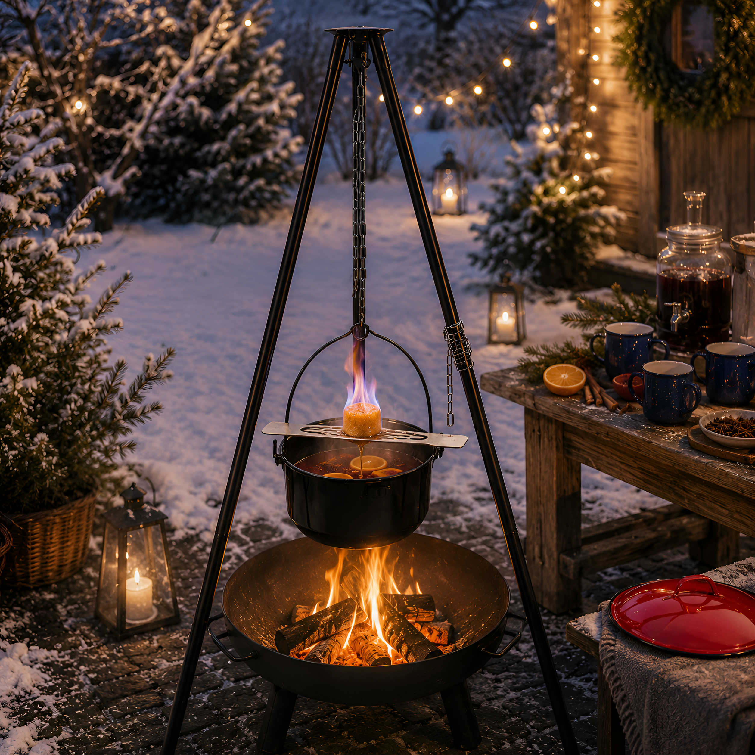 Feuerschale Grill Set 6 in 1 mit Schwenkgrill Feuerzangenbowle Grillrost & Emailletopf