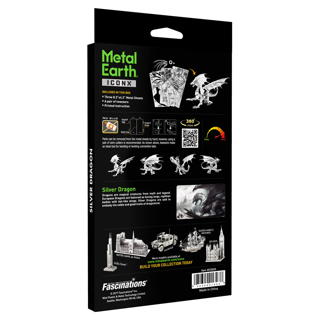 Metal Earth Premium Series Silver Dragon ICX023 Modellbausatz Puzzle DIY Bausatz präzise gelasert stabil langlebig