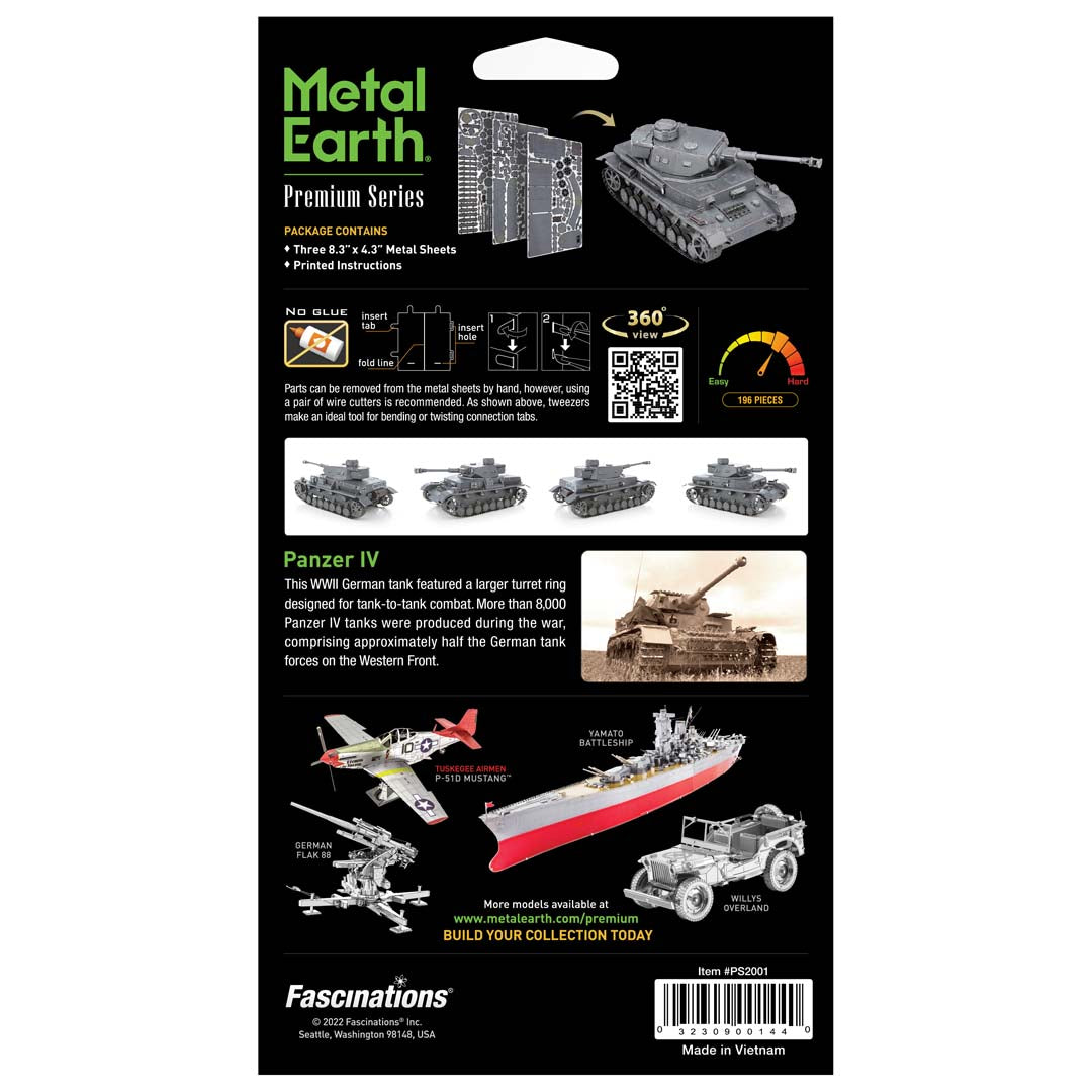 Metal Earth IV Premium Series Panzer IV PS2001 Modellbausatz Puzzle DIY Bausatz präzise gelasert stabil langlebig