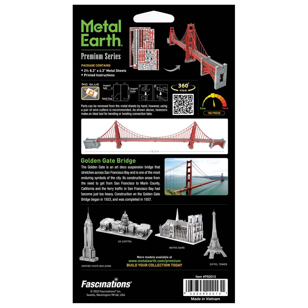 Metal Earth Premium Series Golden Gate Bridge PS2013 Modellbausatz Puzzle DIY Bausatz präzise gelasert stabil langlebig