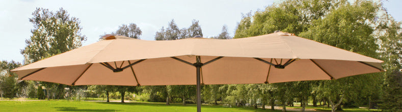 Doppel-Sonnenschirm Marktschirm Gartenschirm Sonnenschutz Garden Pleasure hellbraun