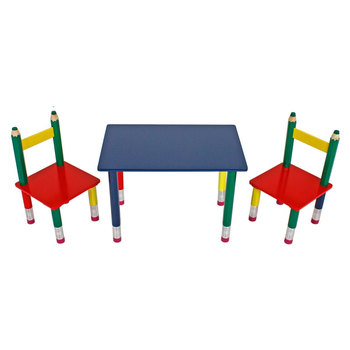 Kindertischgruppe Bleistift bunt – farbenfrohe Kindermöbel aus Holz mit Tisch und zwei Stühlen