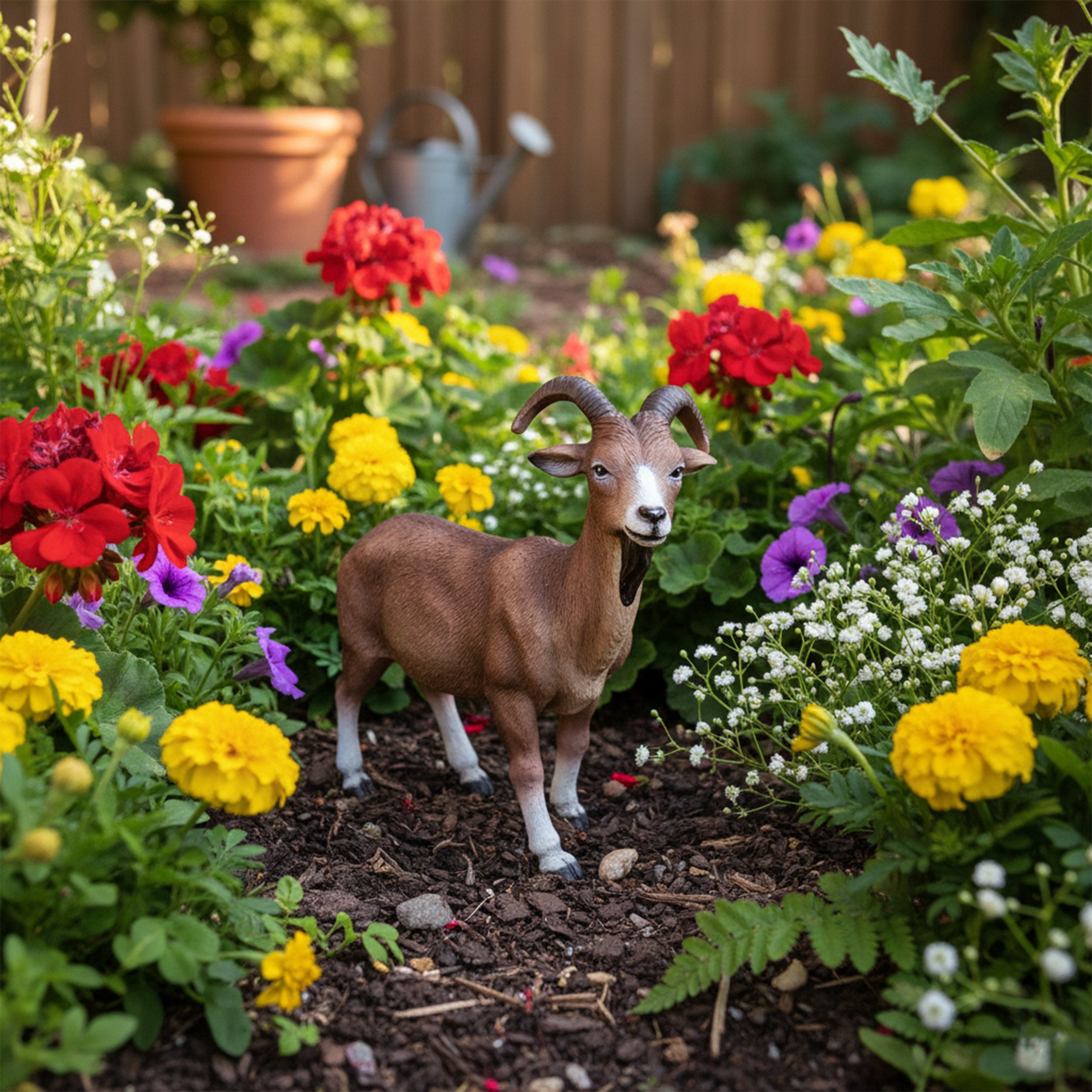 Ziegenbock Figur Bruce klein – Gartenfigur Ziegenbock als Deko Ziege in Rot-Weiß oder Braun