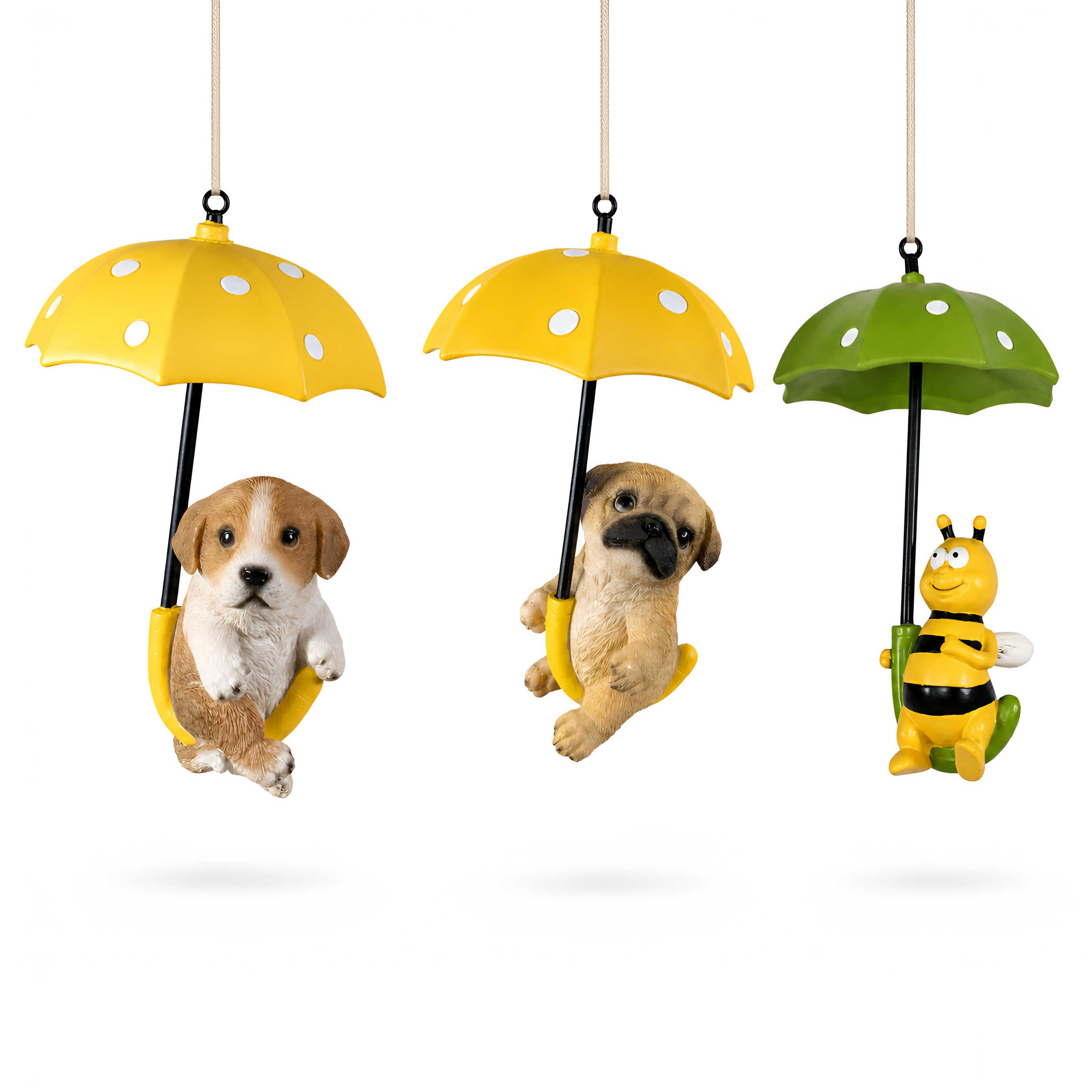 Hängedeko Tierfigur mit Regenschirm - Fenster Hängedeko für Garten mit Biene oder Hunde Figuren