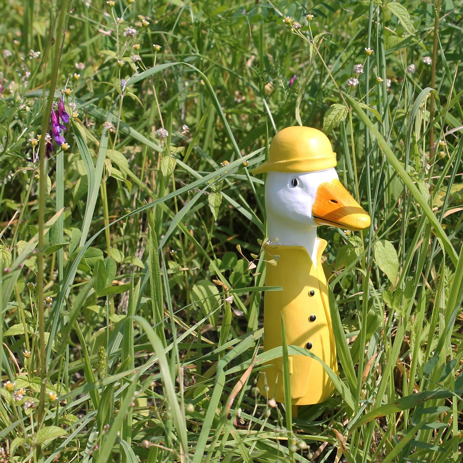 Gartenfigur Gans im Regenmantel Gänsehals Gänsekopf Gartenstecker 33 cm Lustige Deko Gänse für den Garten