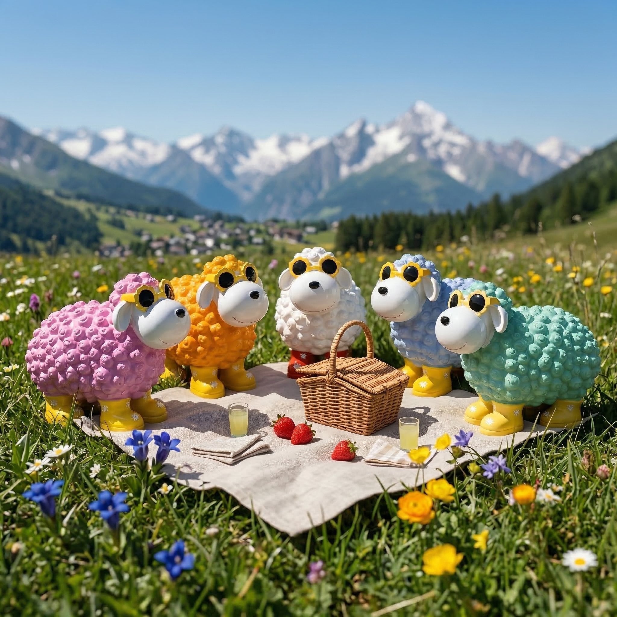 Schaf Figur mit Blumenbrille Deko Schaf Gartenfigur Schaf bunte Gartenschafe für Haus und Garten