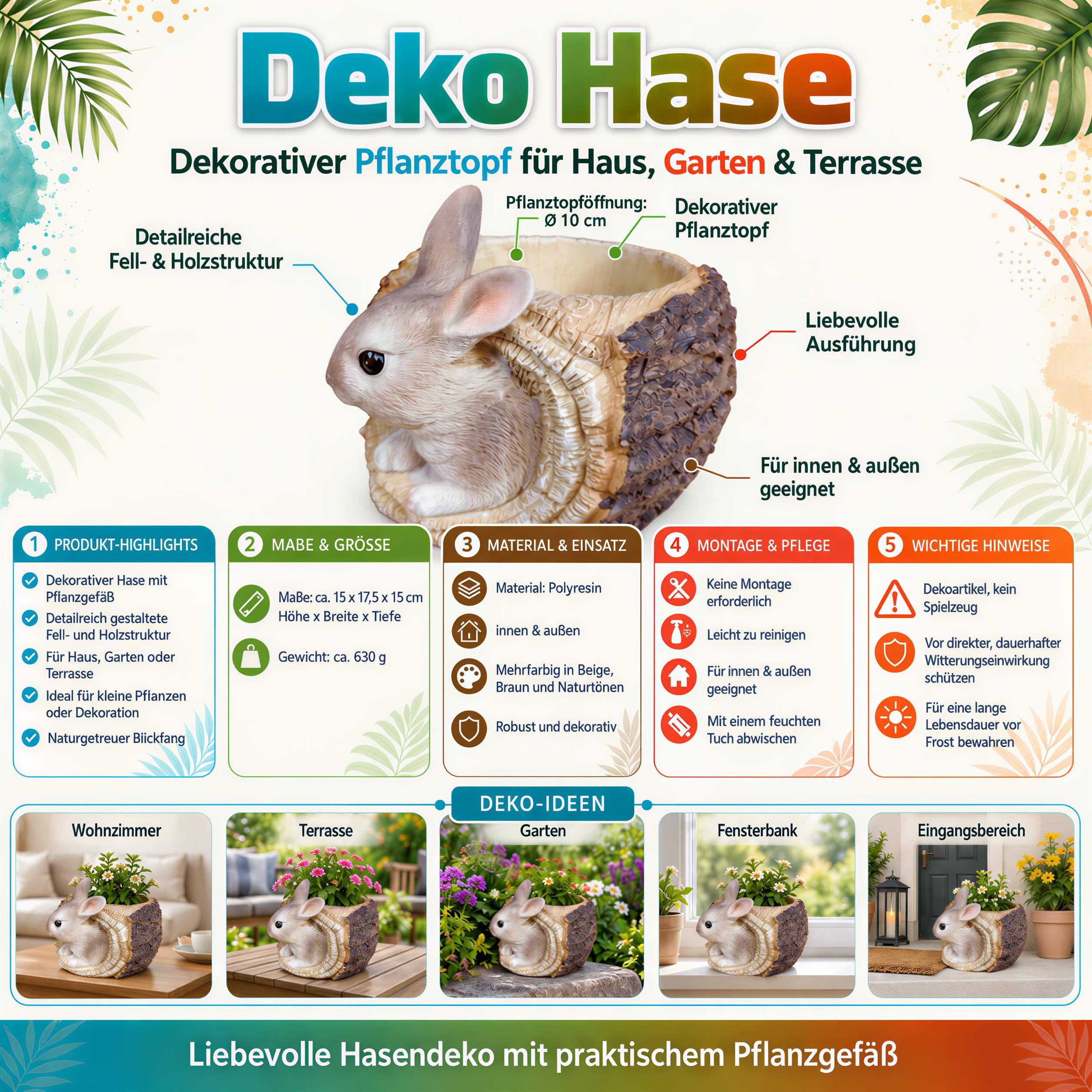 Pflanztopf Hase Blumentopf Hasenfigur zum Bepflanzen für Haus Garten und Osterdeko