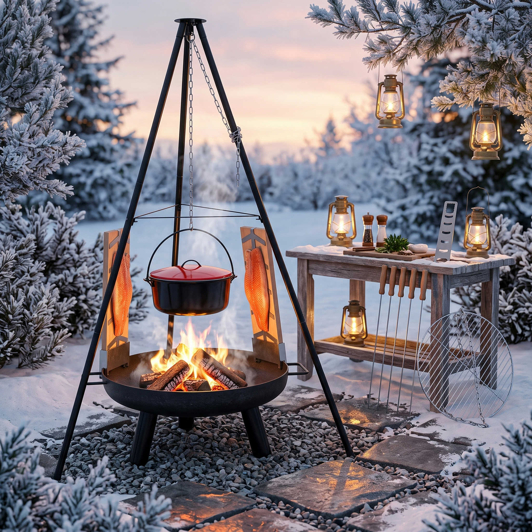 Feuerschale Grill Set 6 in 1 mit Schwenkgrill Feuerzangenbowle Grillrost & Emailletopf