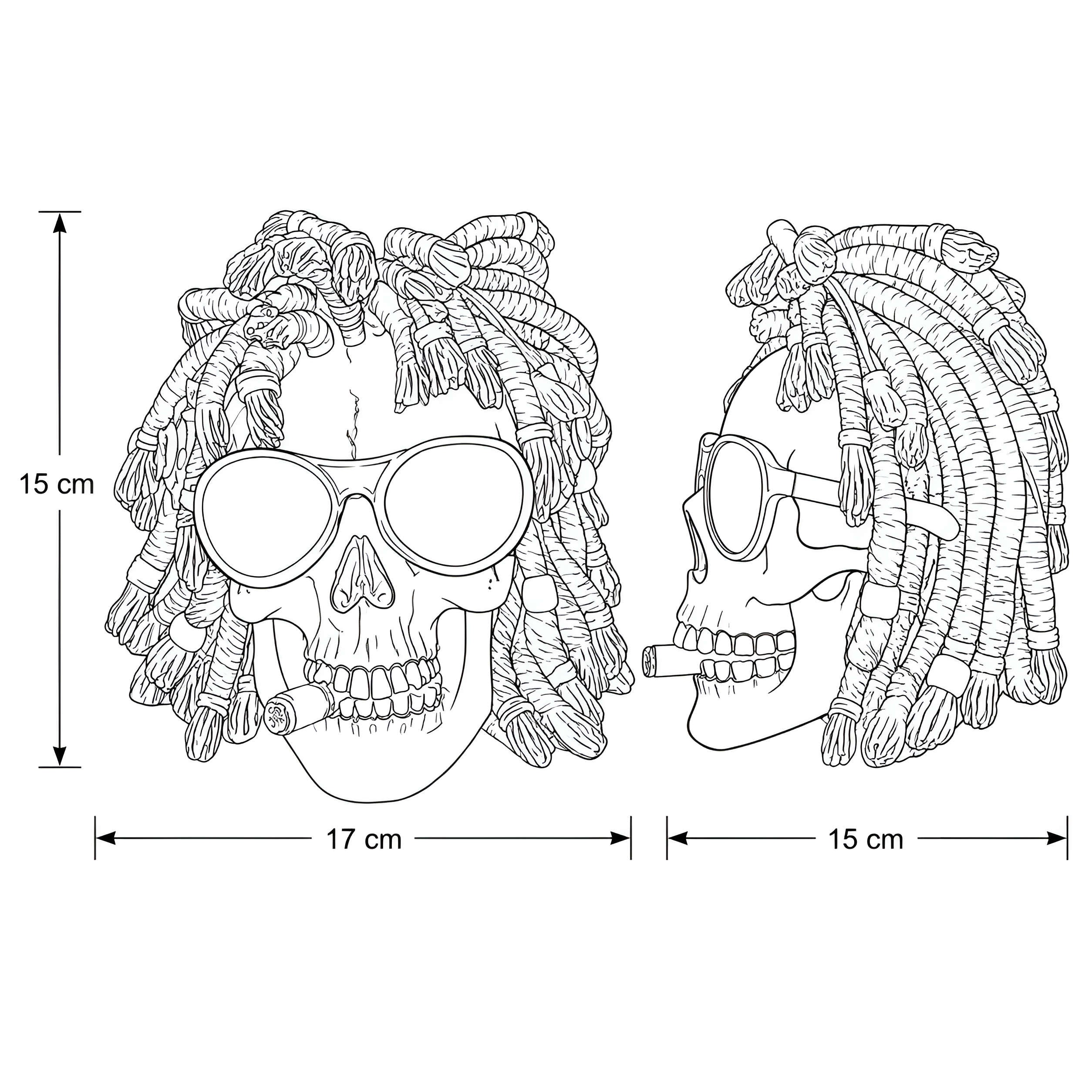 Schädel Deko Rasta Totenkopf Figur mit Sonnenbrille & Dreadlocks