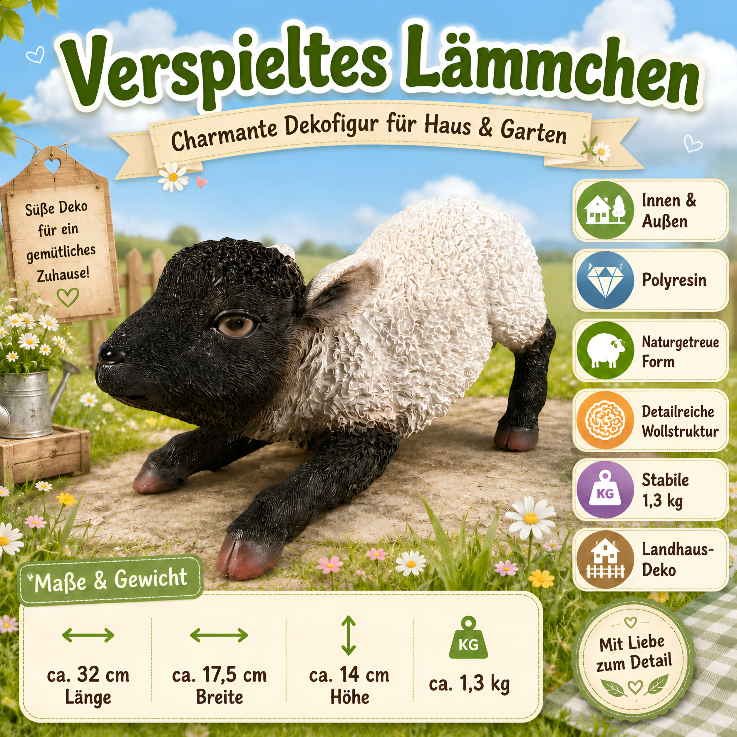 Schaffiguren Lamm Figur Deko Schafe für Garten Gartenfigur Lamm Varianten