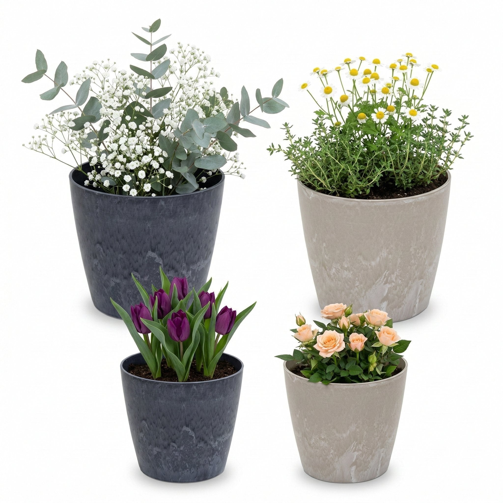 Blumentopf „Bullit“ Serie Stone – Pflanztopf rund aus recyceltem Kunststoff Anthrazit oder Sand