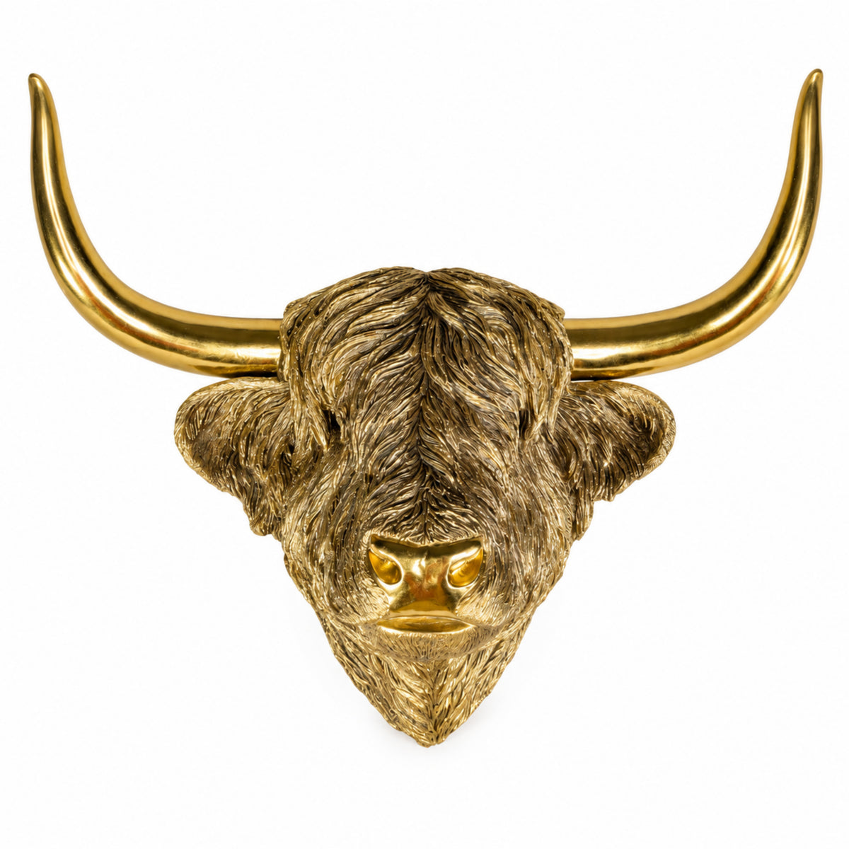 Highland Cattle Kopf Wanddeko gold Hochlandrind Wandfigur für Wohnzimmer und Eingangsbereich