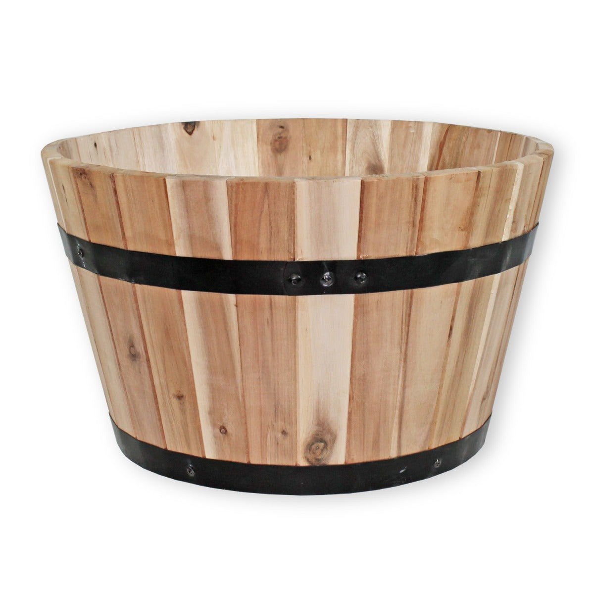 Pflanzkübel Holz rund 33 cm Holzfass Blumenkübel Blumentopf natur Akazienholz Pflanztopf