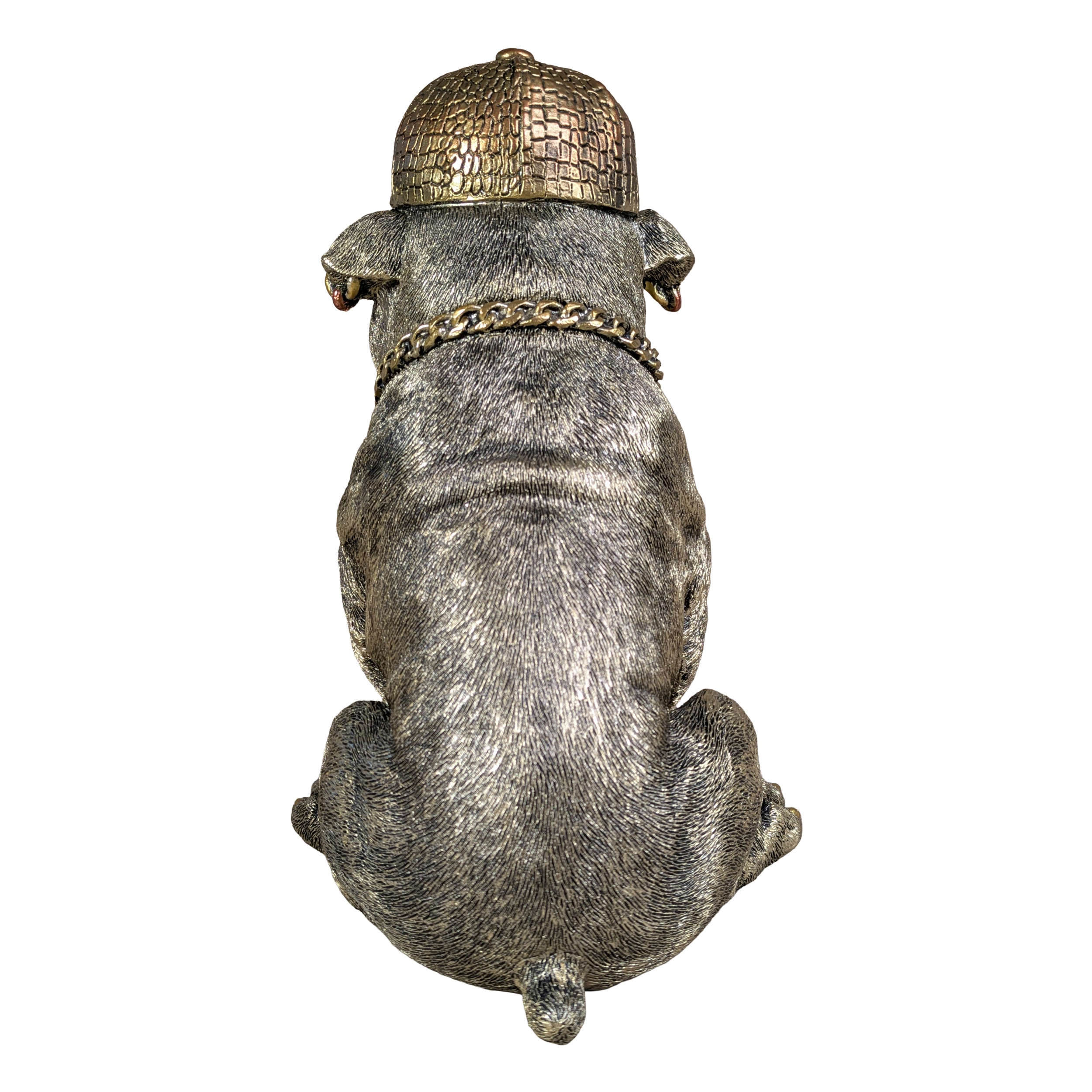 Hundefigur mit Cap Bulldogge Figur goldfarben Dekofigur