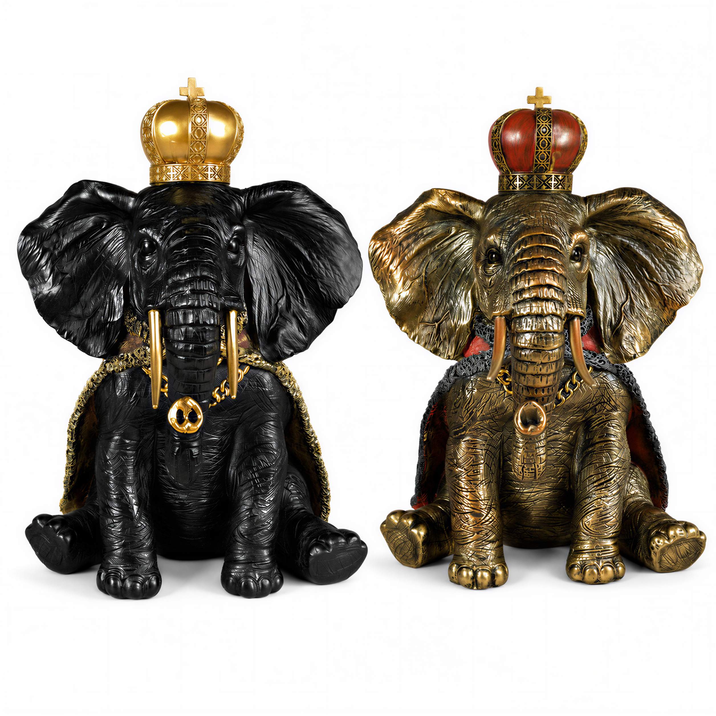 Elefant Figur mit Krone Dekofigur in Schwarz-Gold oder Gold-Rot