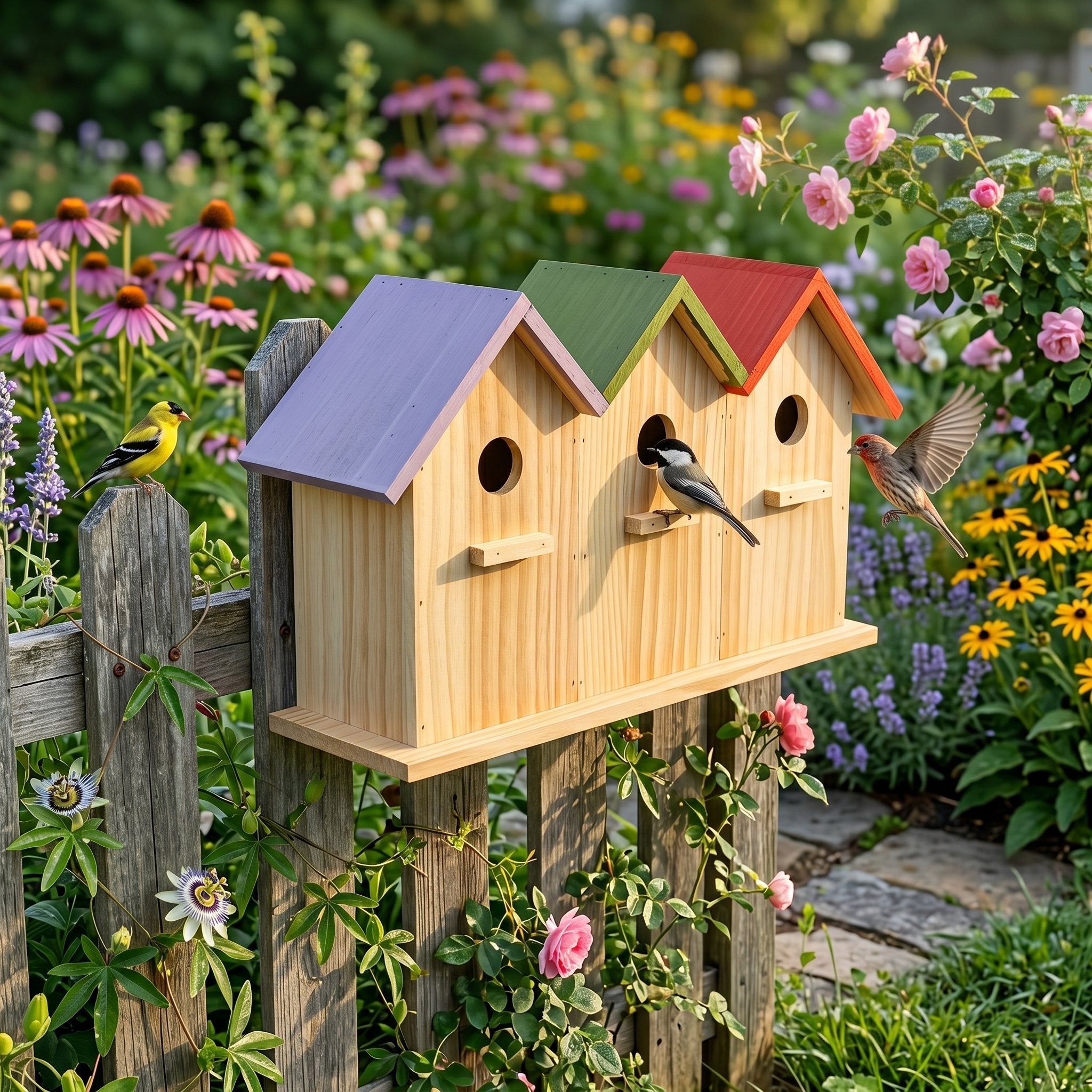 Nisthaus Vogelhaus aus Holz Birdy 3er Reihenhaus Nistkasten für Meisen Gartenvögel
