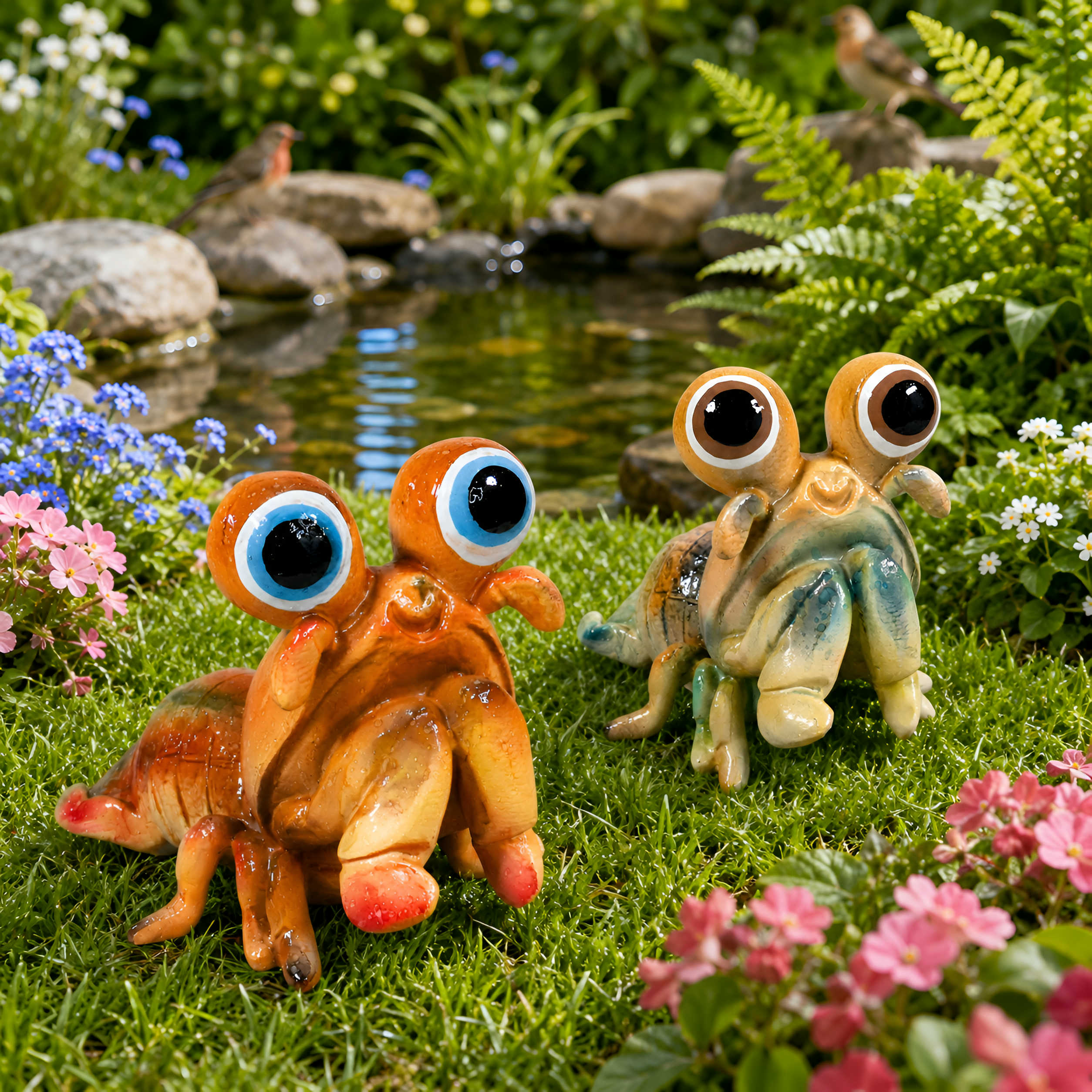 Garnele Figur glänzend Grün & Orange für maritime Deko innen und außen