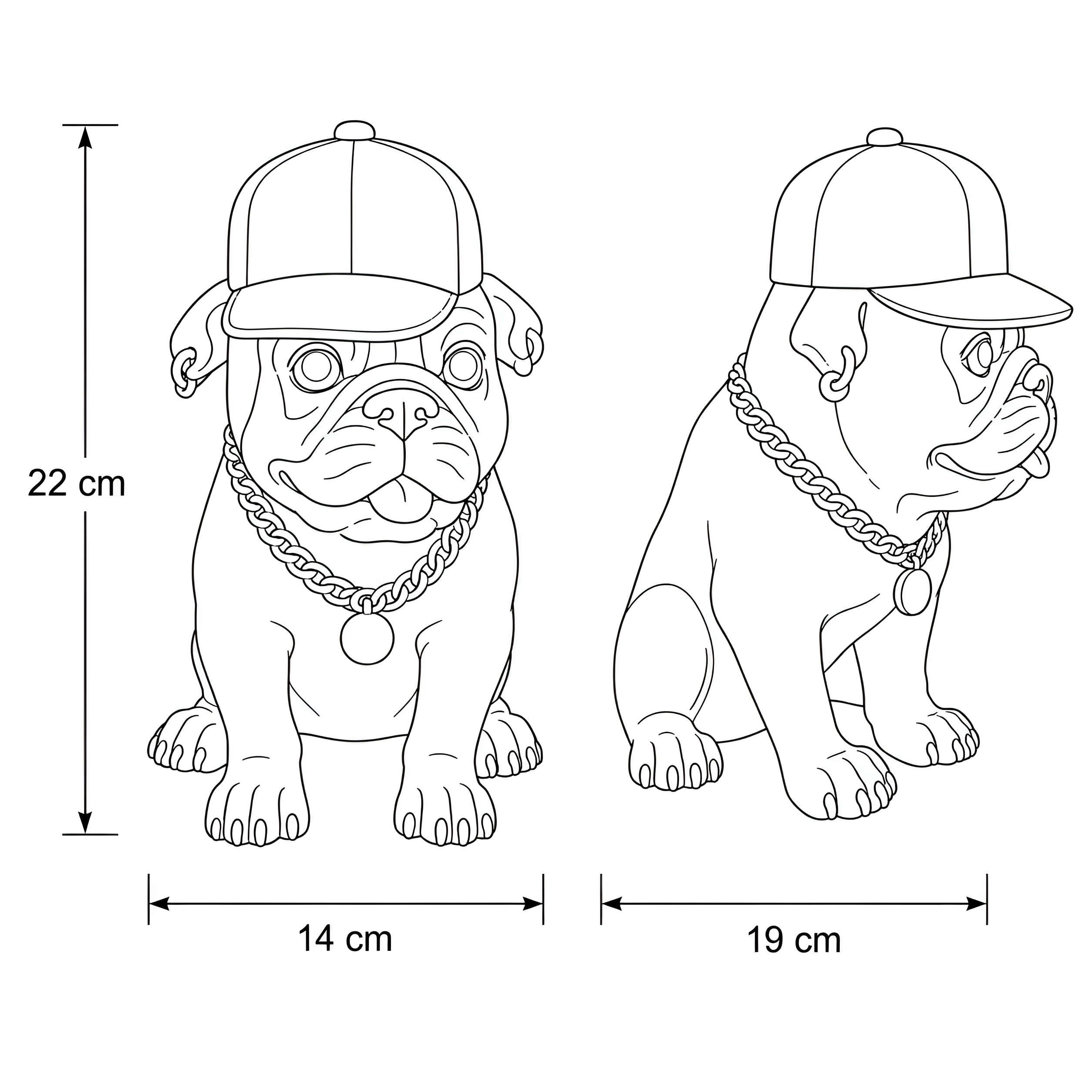Hundefigur mit Cap Bulldogge Figur goldfarben Dekofigur