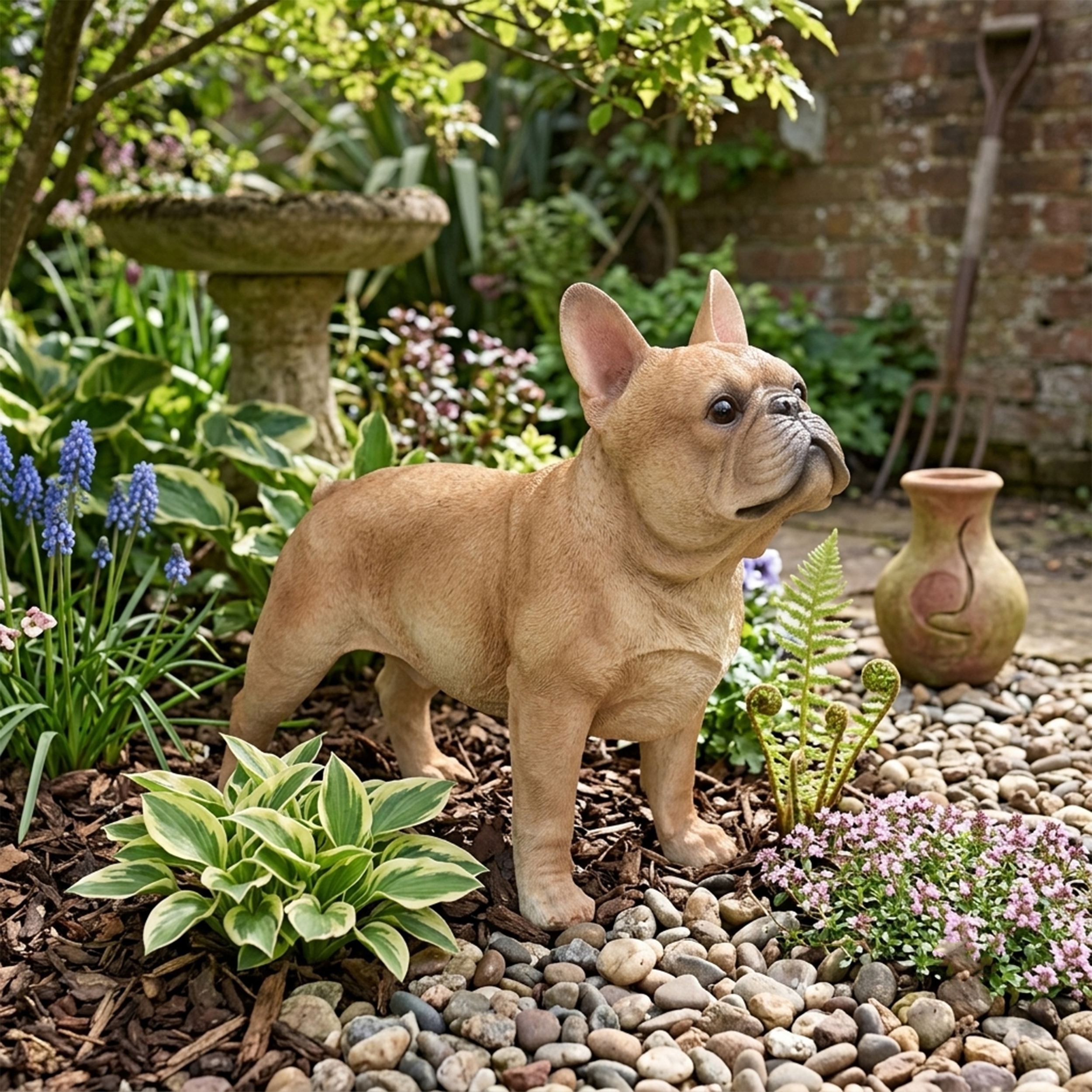 Französische Bulldogge Figur XL Hundefigur lebensecht Gartendeko Hunde Deko stehend