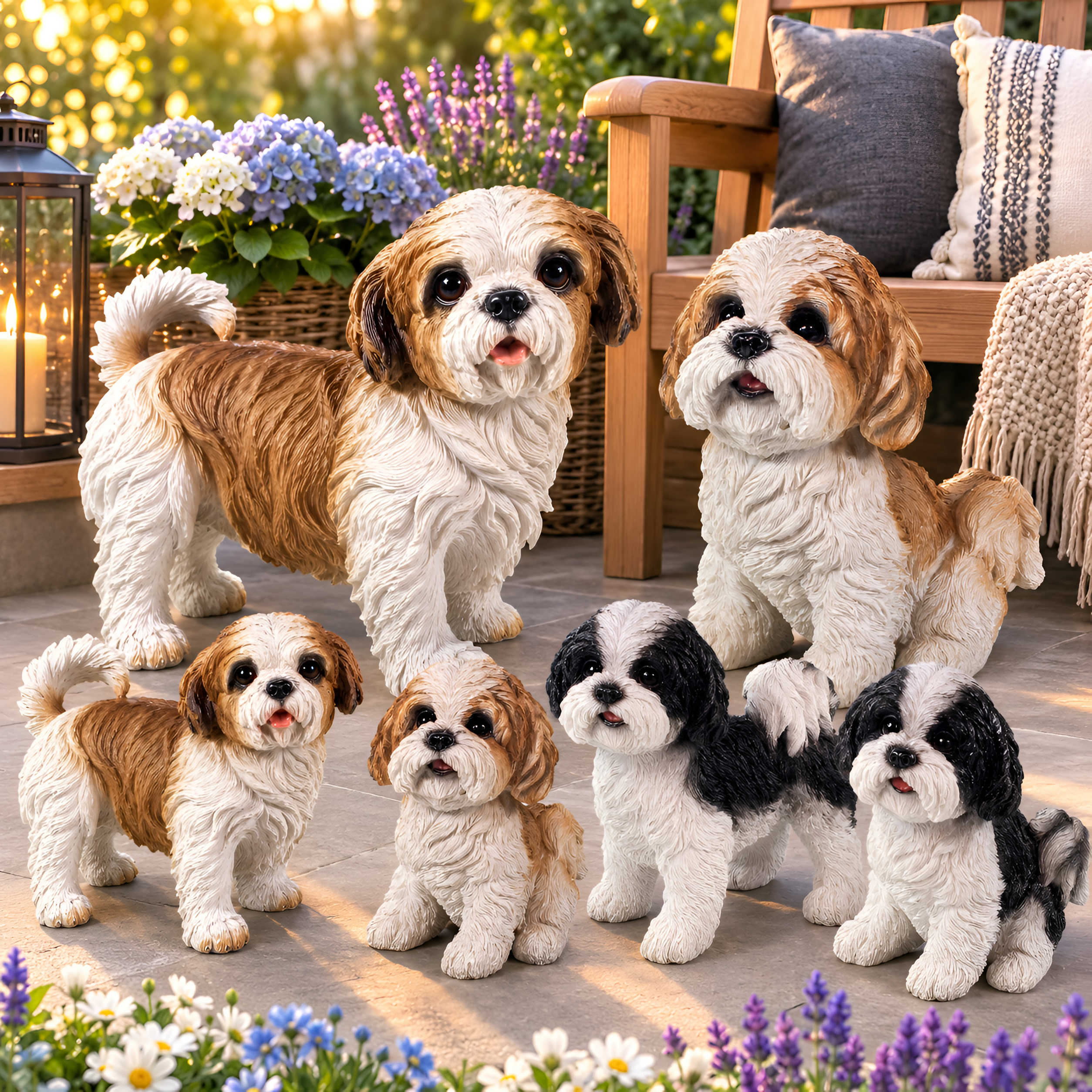 Shih Tzu Hundefigur lebensecht, Deko Hund für Haus & Garten in verschiedenen Größen, Farben & Posen