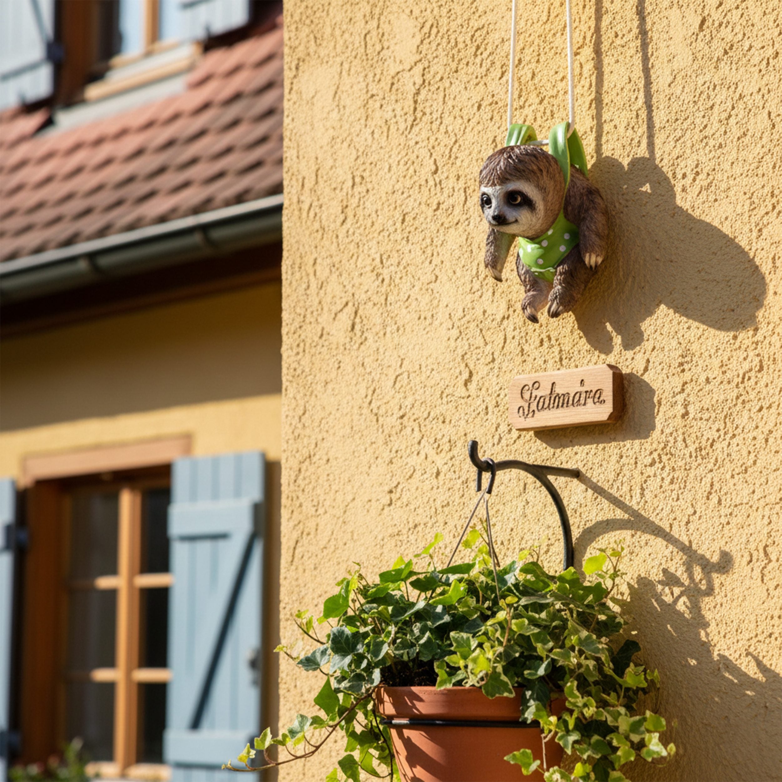 Faultier Figur hängend – Faultier Deko als lustige Gartenfigur zum Aufhängen in Gelb, Rosa oder Grün