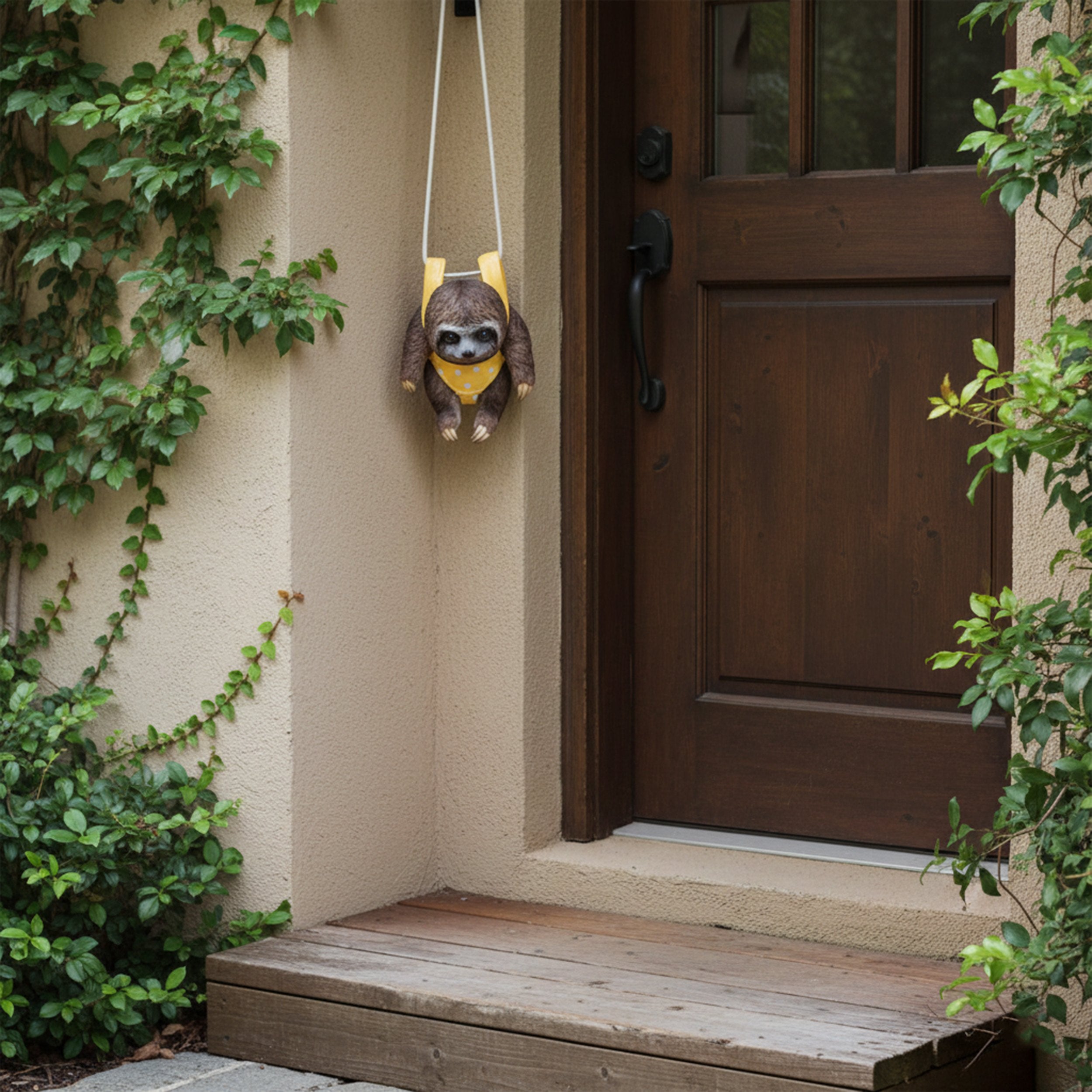 Faultier Figur hängend – Faultier Deko als lustige Gartenfigur zum Aufhängen in Gelb, Rosa oder Grün