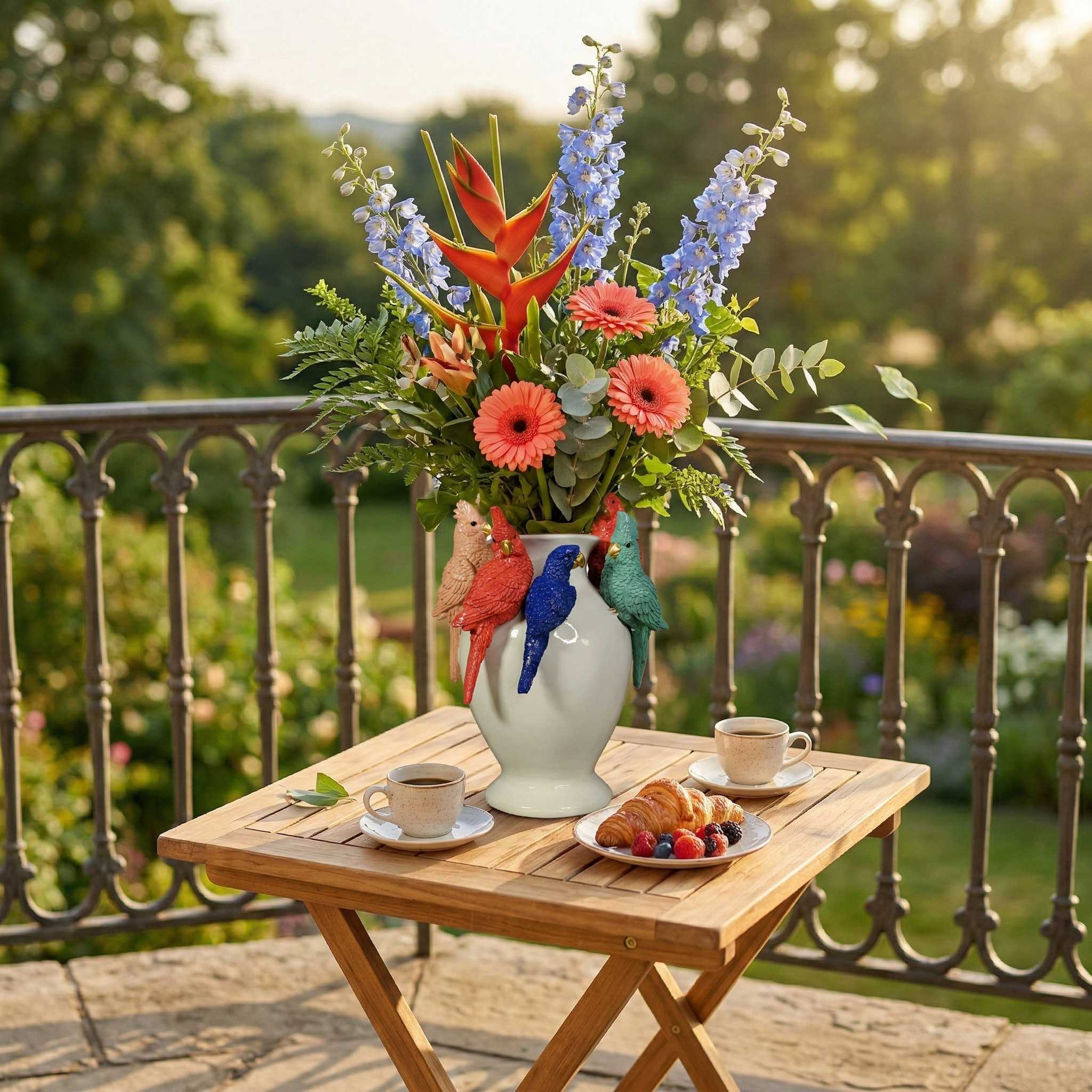 Kunstblumen Vase Deko Vase modern – Designer Vasen mit Tieren Papagei Affe Echse Tischdeko Vase bunt