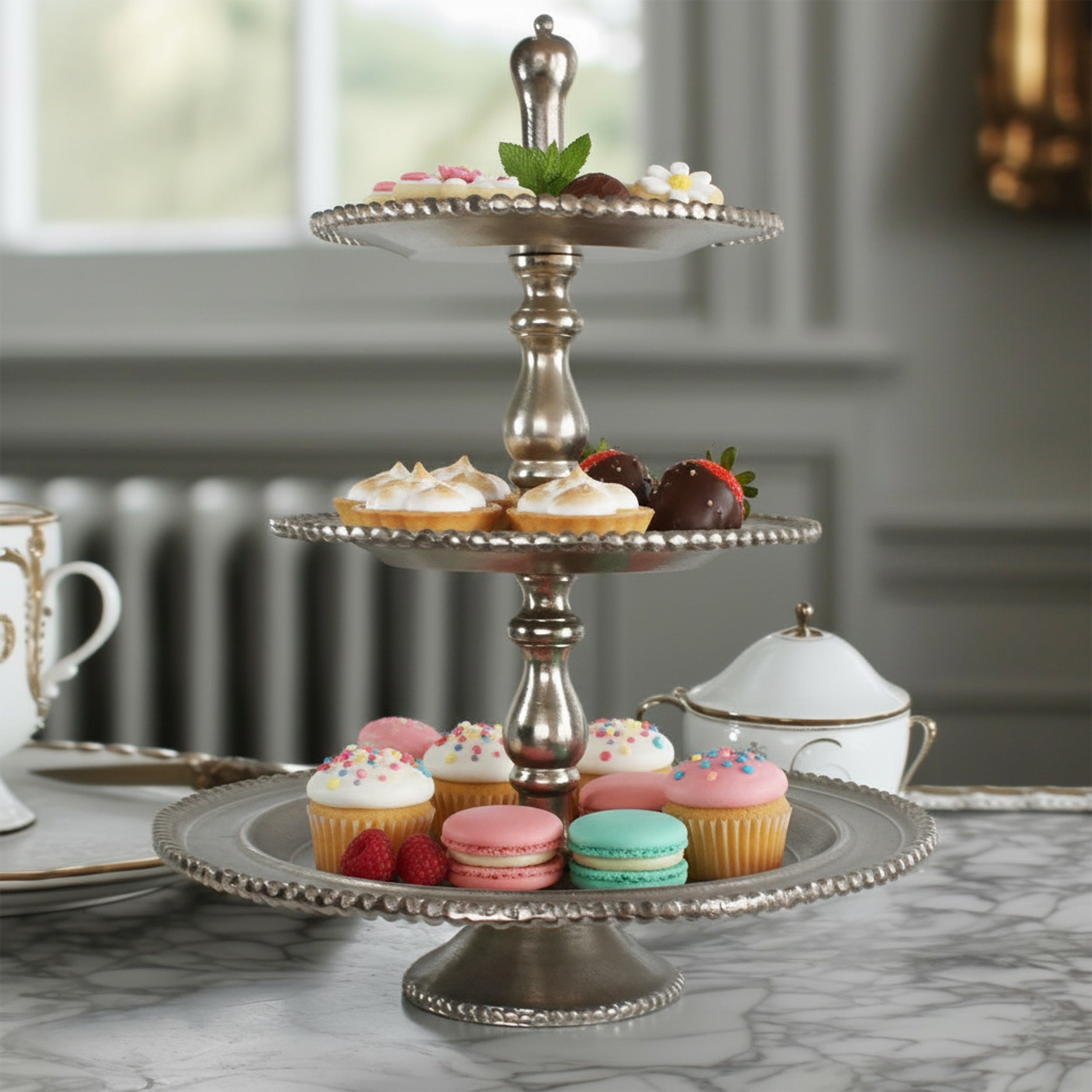 Etagere groß 3-stöckig – Deko Etagere in Gold oder Silber für Tisch, Sideboard & Festtafel