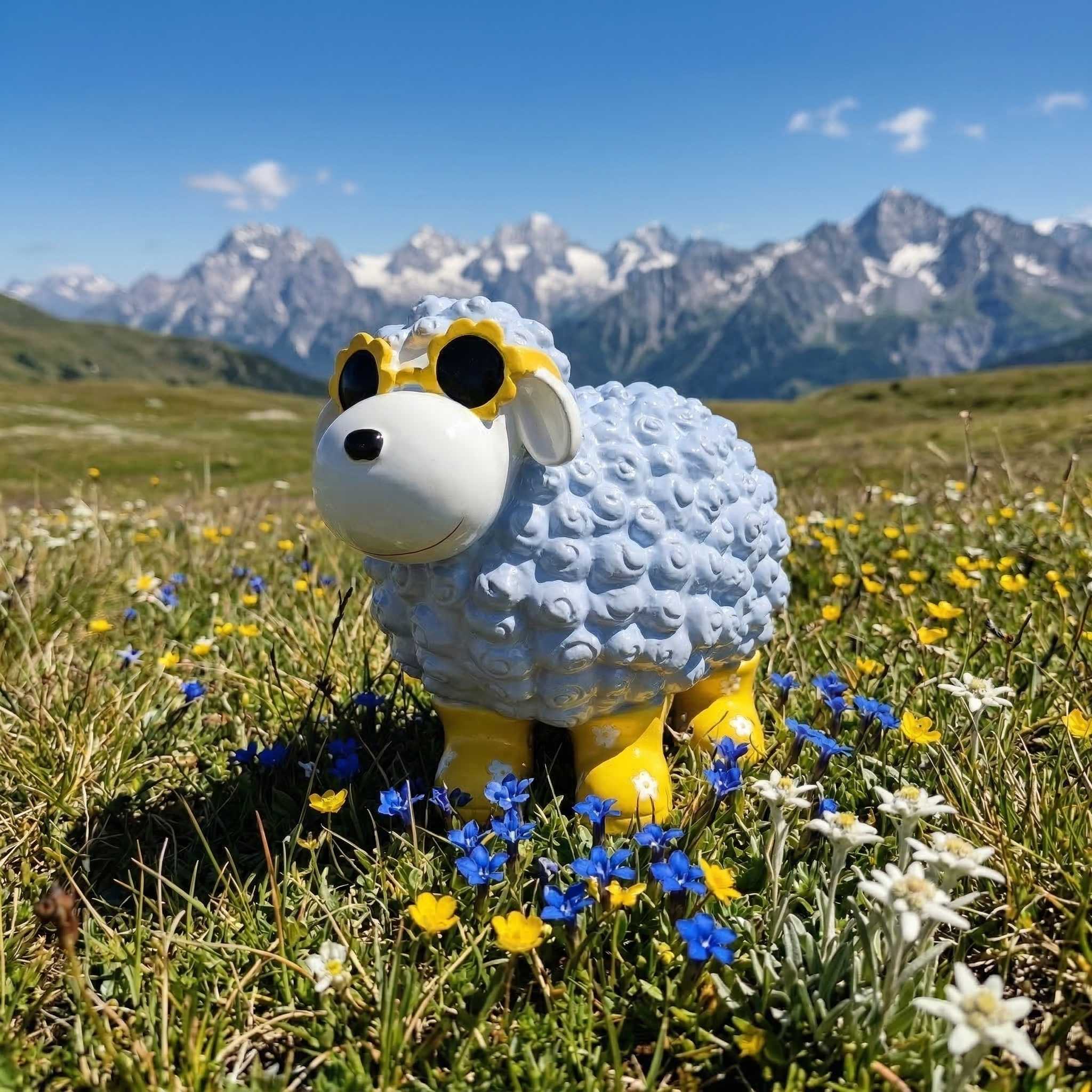 Schaf Figur mit Blumenbrille Deko Schaf Gartenfigur Schaf bunte Gartenschafe für Haus und Garten