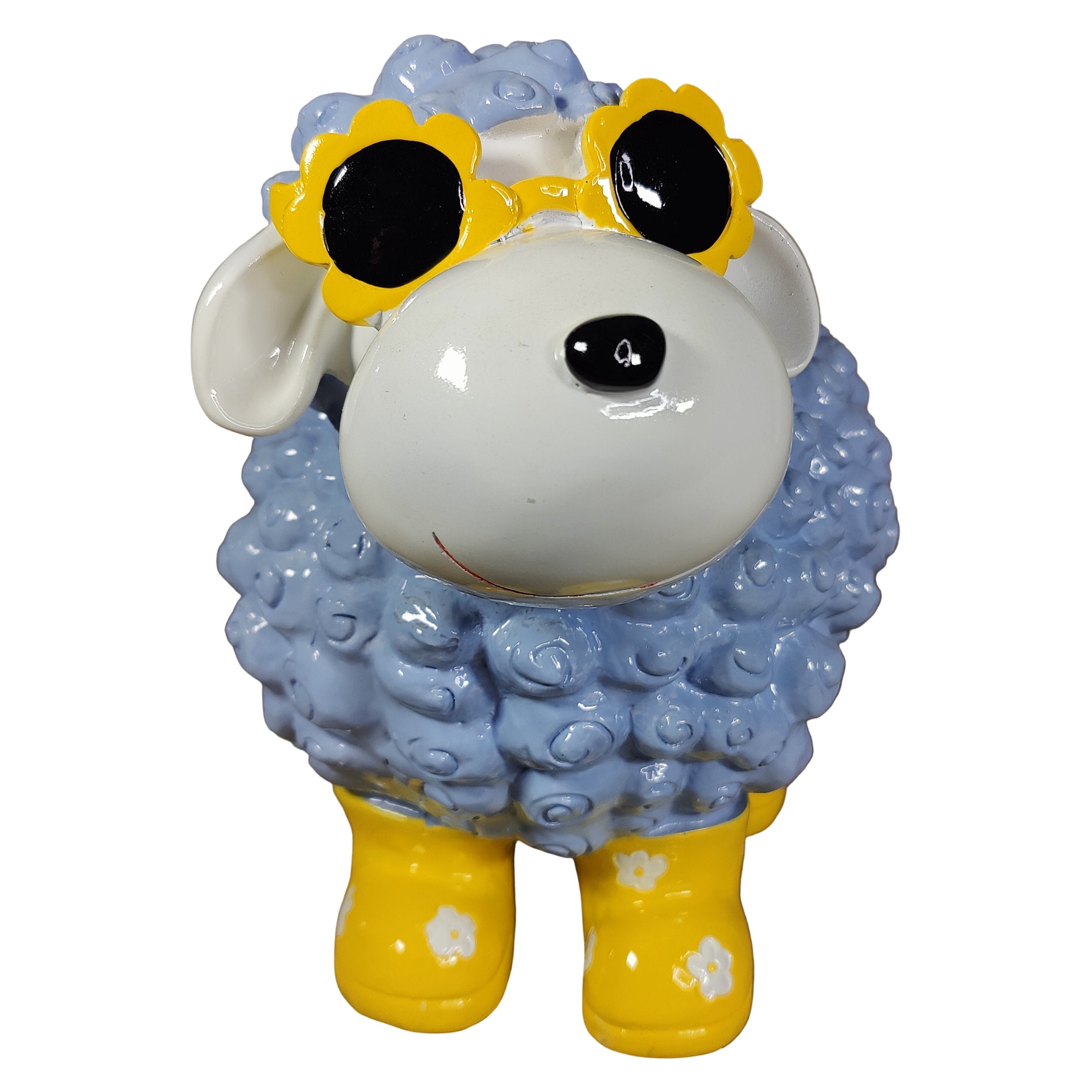 Schaf Figur mit Blumenbrille Deko Schaf Gartenfigur Schaf bunte Gartenschafe für Haus und Garten