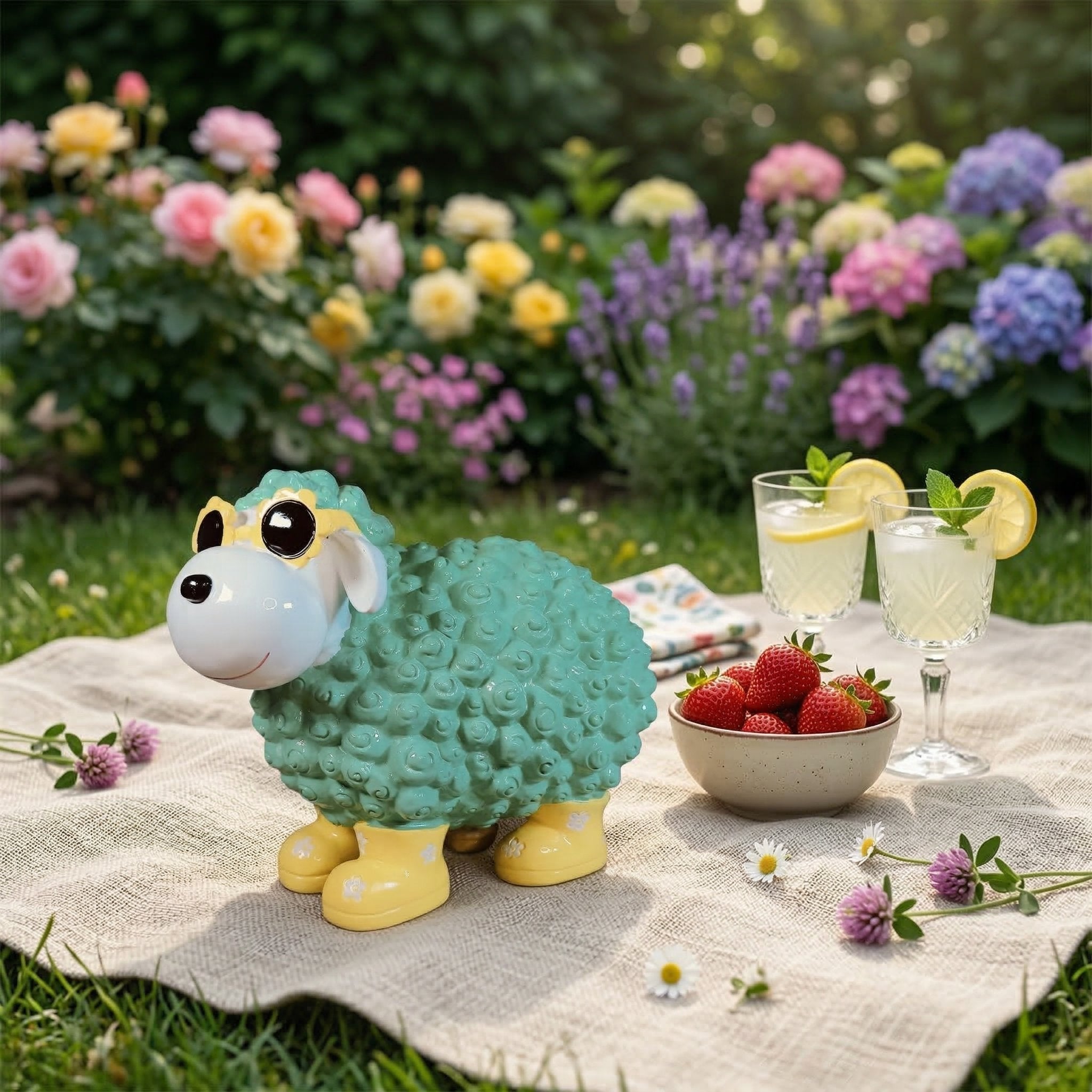 Schaf Figur mit Blumenbrille Deko Schaf Gartenfigur Schaf bunte Gartenschafe für Haus und Garten