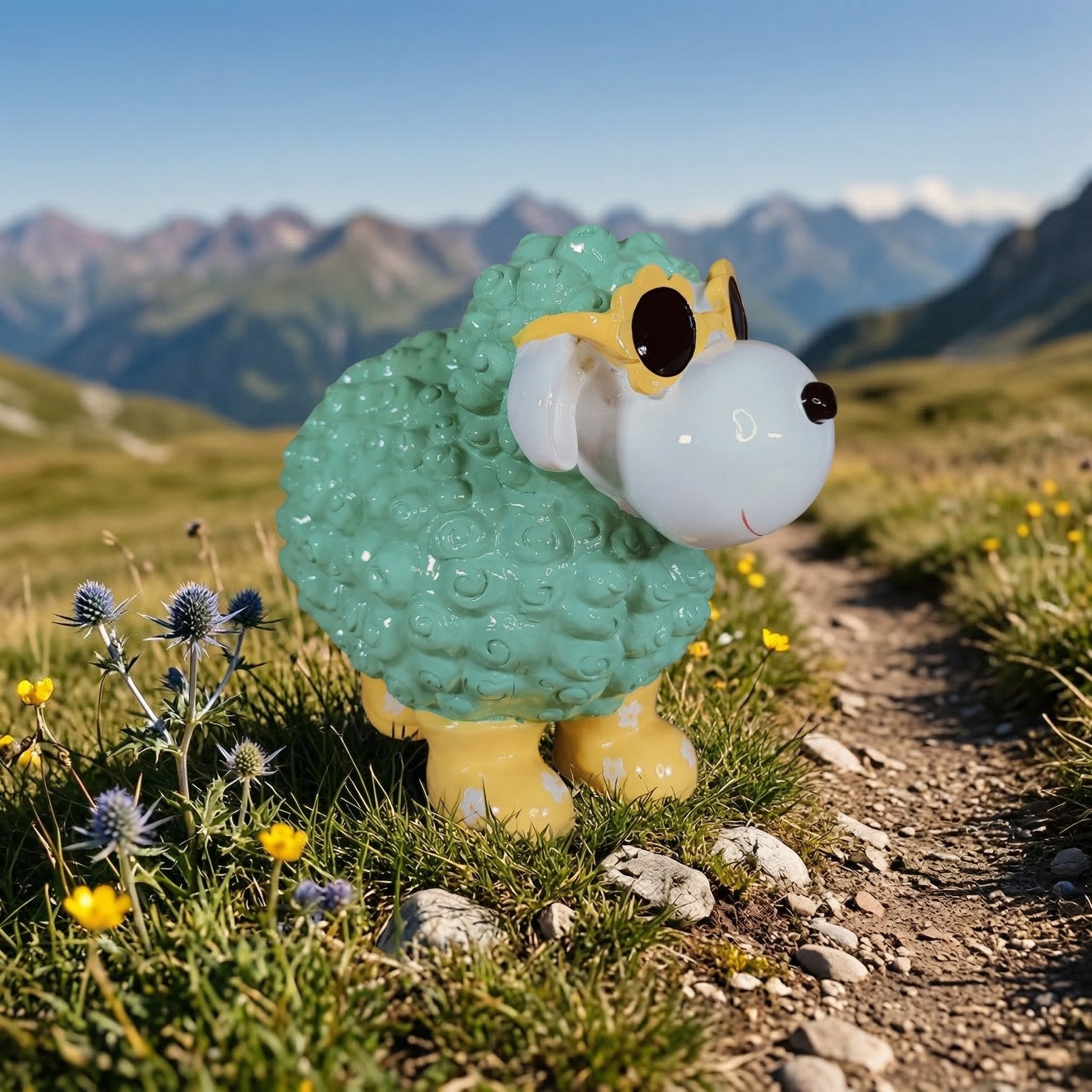 Schaf Figur mit Blumenbrille Deko Schaf Gartenfigur Schaf bunte Gartenschafe für Haus und Garten
