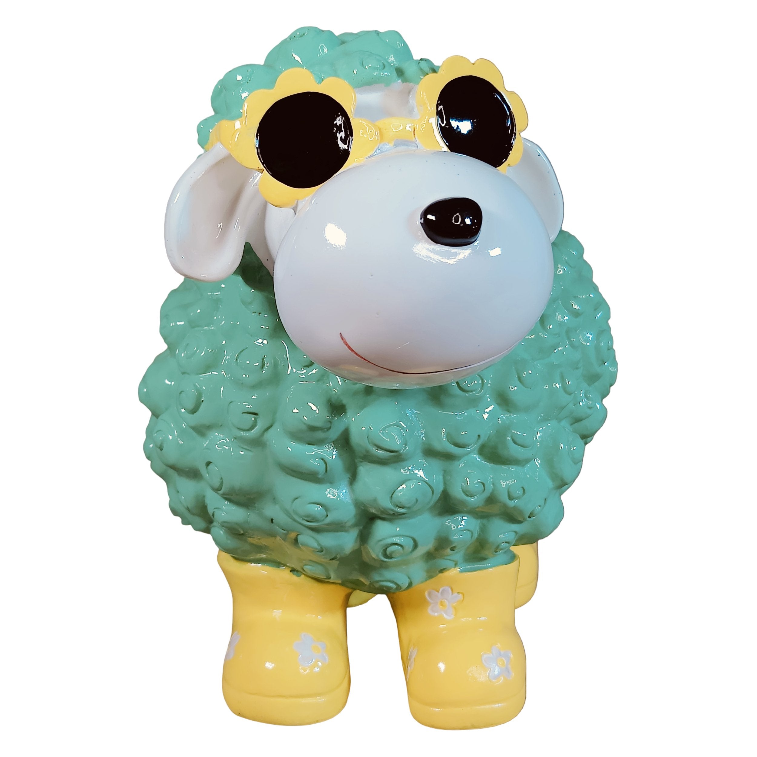 Schaf Figur mit Blumenbrille Deko Schaf Gartenfigur Schaf bunte Gartenschafe für Haus und Garten
