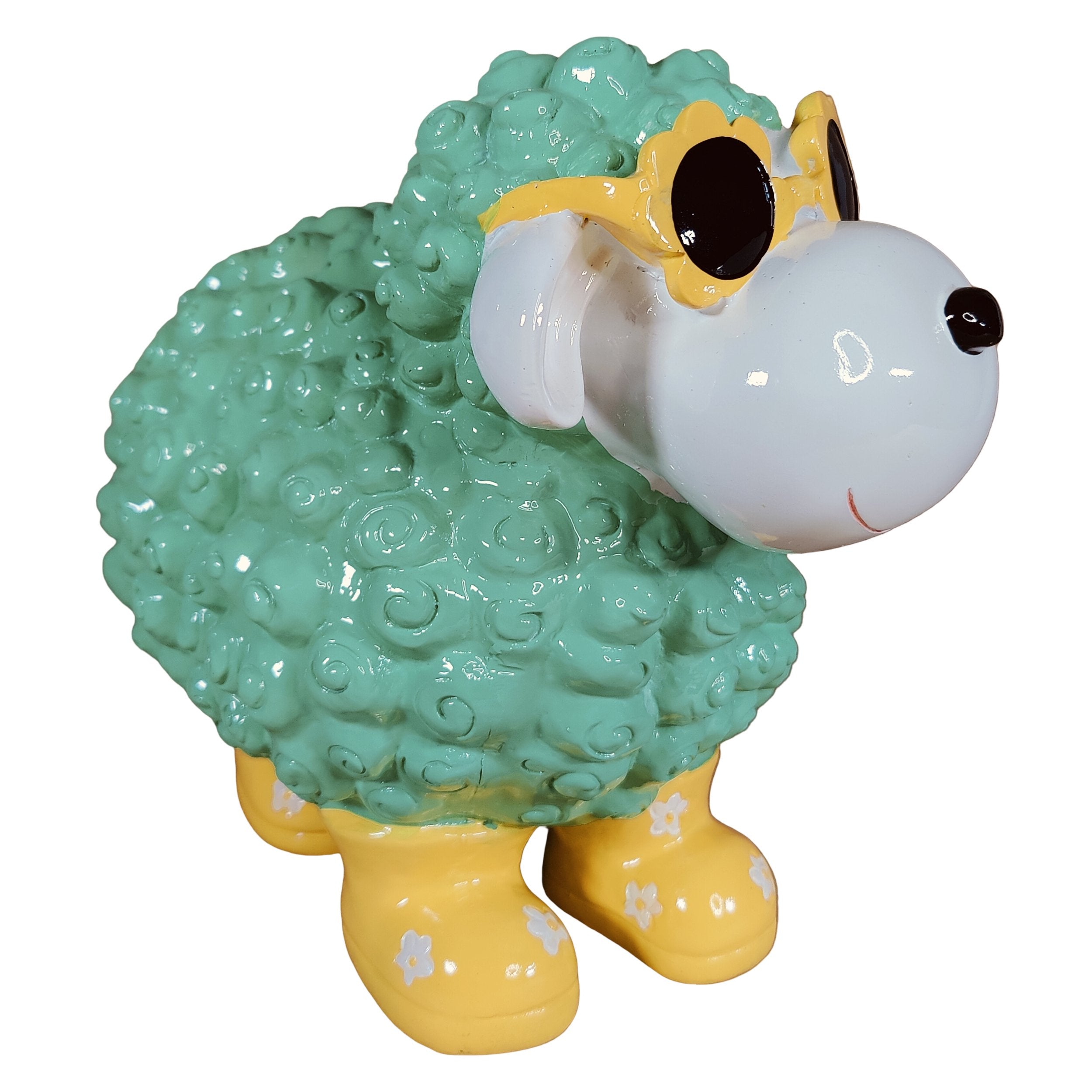 Schaf Figur mit Blumenbrille Deko Schaf Gartenfigur Schaf bunte Gartenschafe für Haus und Garten