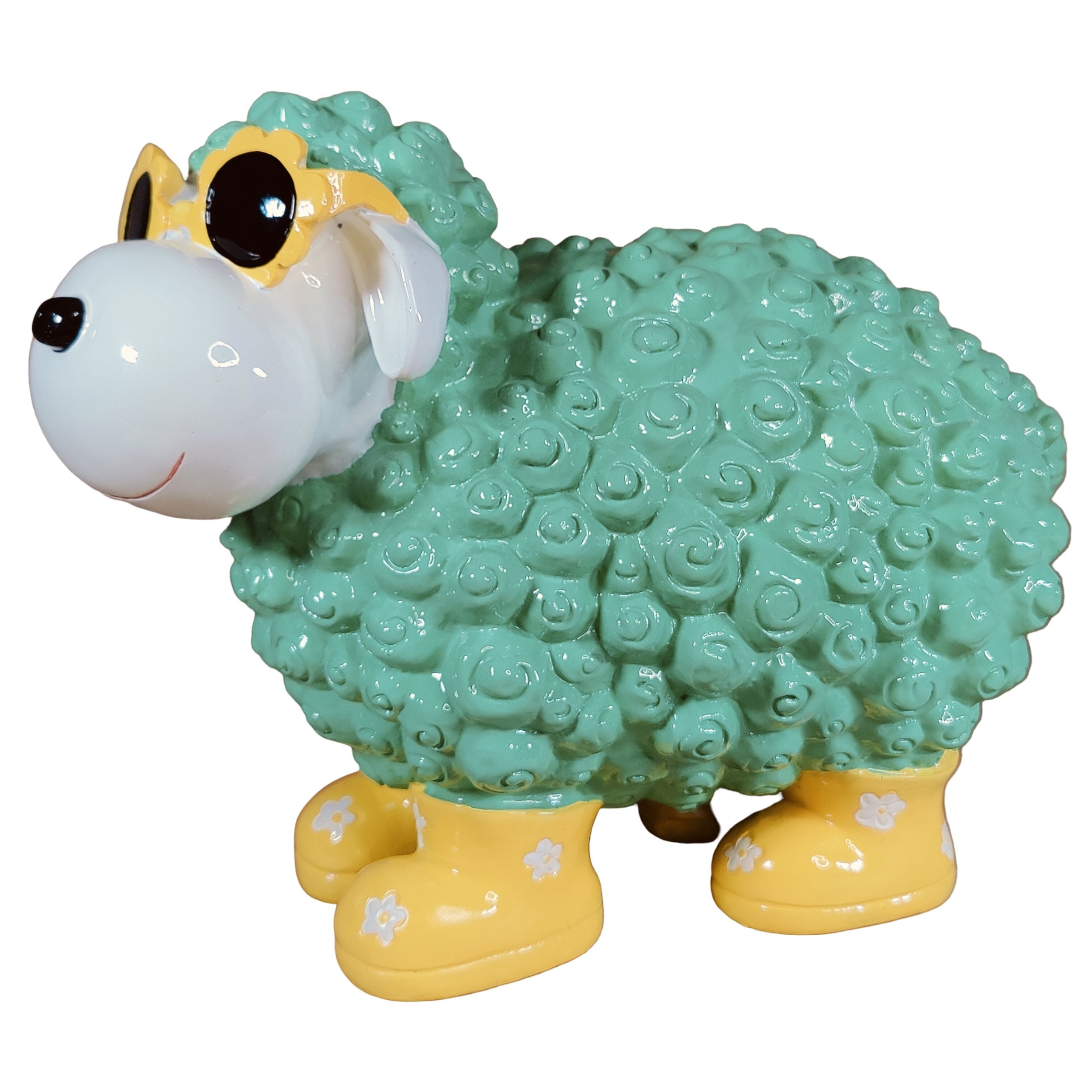 Schaf Figur mit Blumenbrille Deko Schaf Gartenfigur Schaf bunte Gartenschafe für Haus und Garten