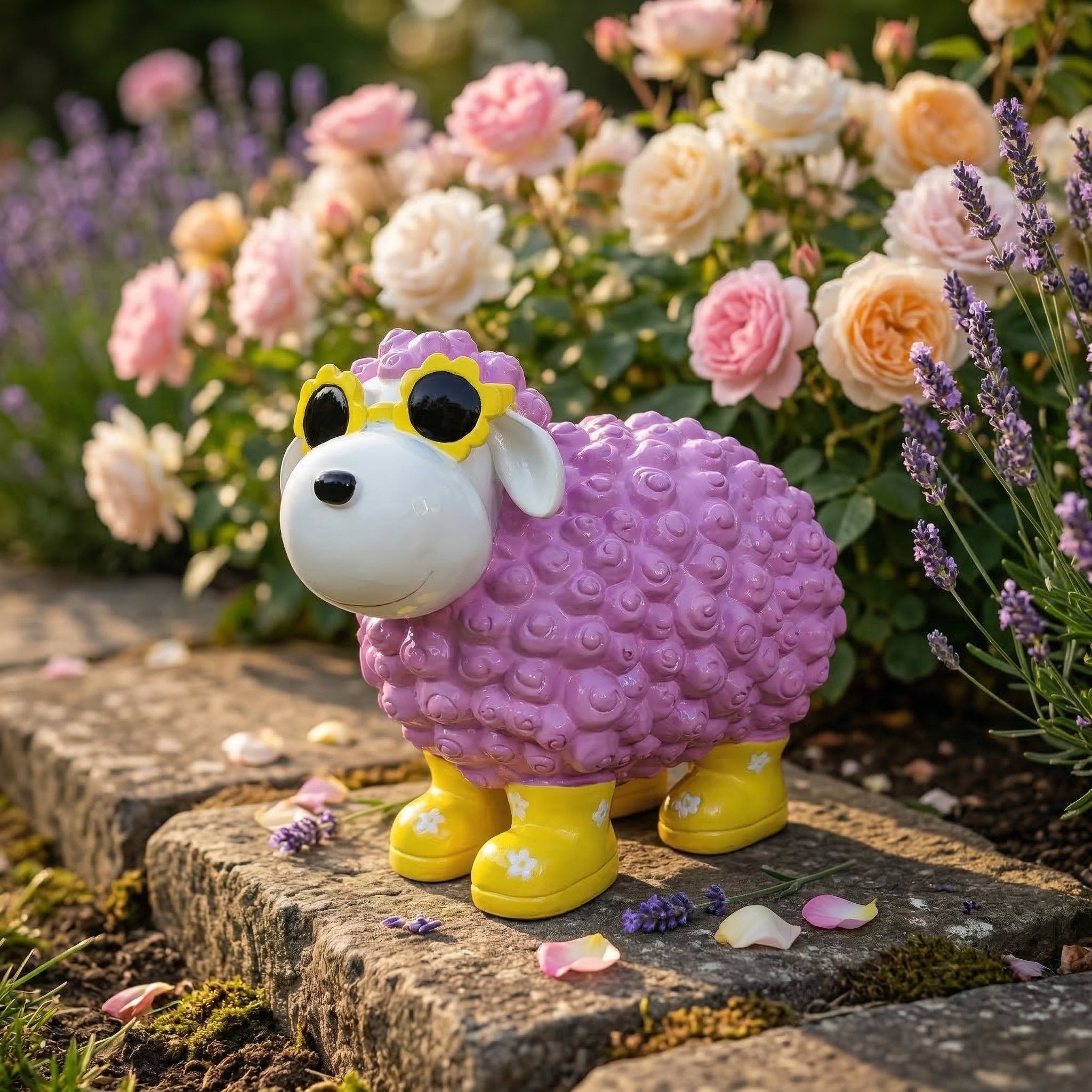 Schaf Figur mit Blumenbrille Deko Schaf Gartenfigur Schaf bunte Gartenschafe für Haus und Garten