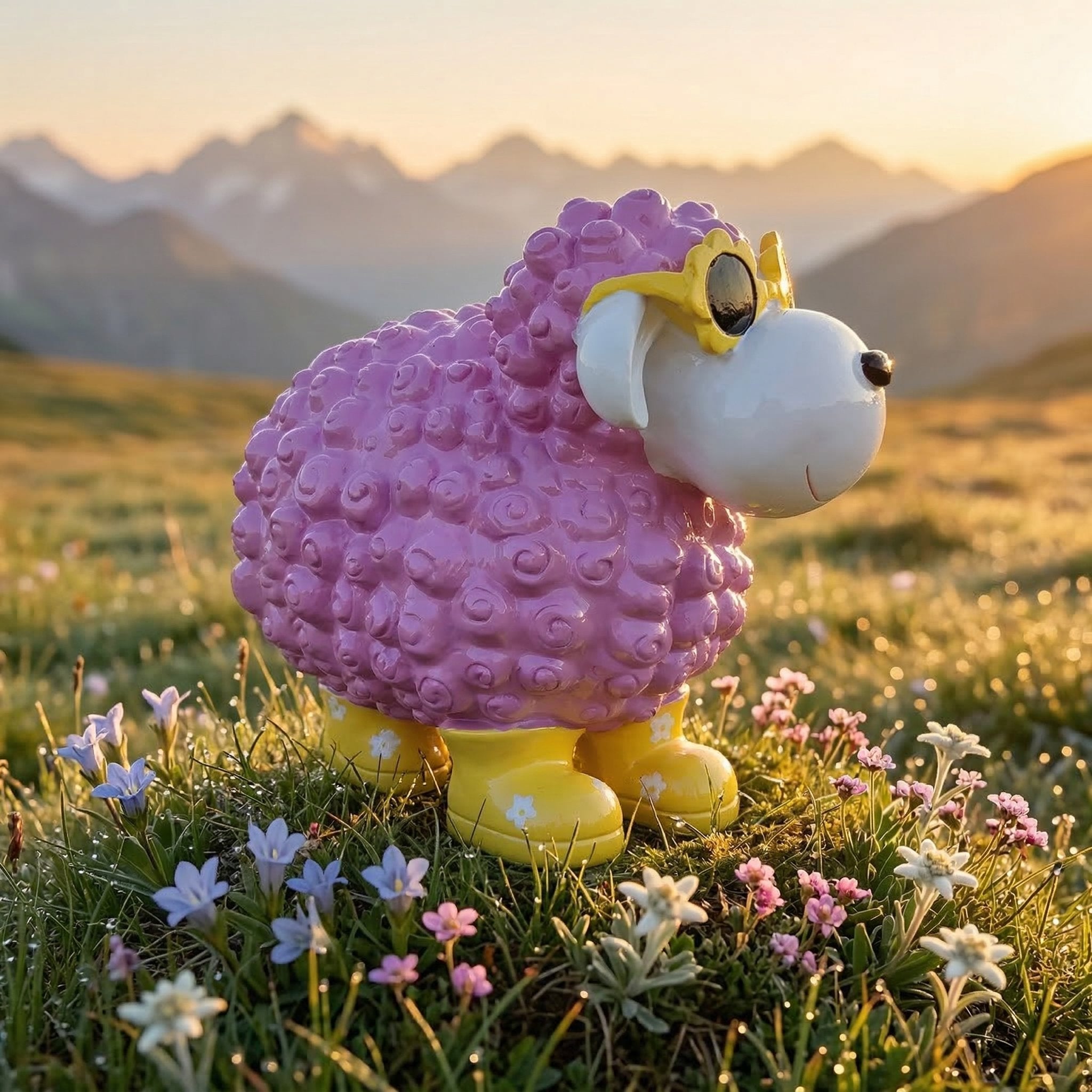 Schaf Figur mit Blumenbrille Deko Schaf Gartenfigur Schaf bunte Gartenschafe für Haus und Garten