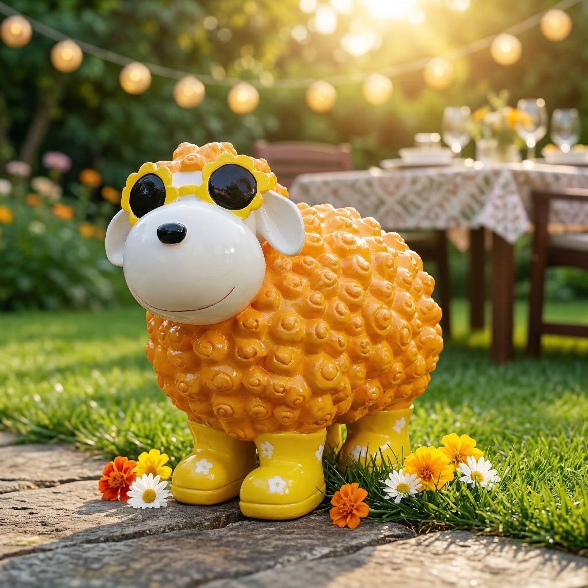 Schaf Figur mit Blumenbrille Deko Schaf Gartenfigur Schaf bunte Gartenschafe für Haus und Garten