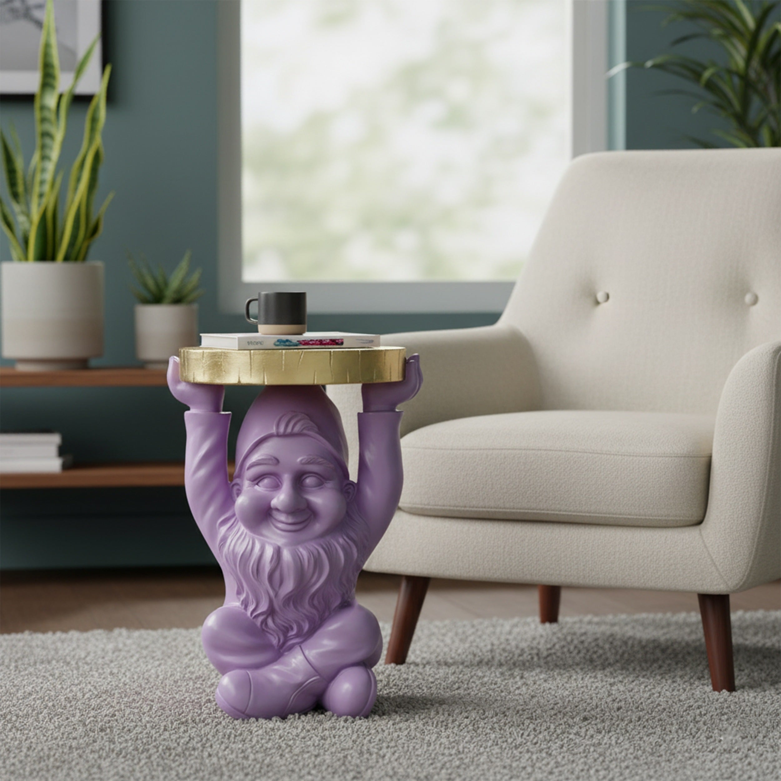 Beistelltisch rund Gartenzwerg – Beistelltisch Design für Garten & Wohnbereich in Schwarz oder Lila