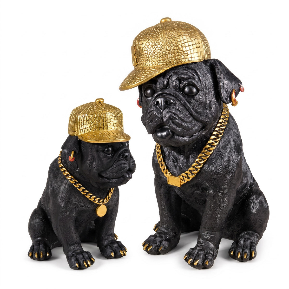 Bulldogge Figur mit Cap Hunde Figur schwarz gold