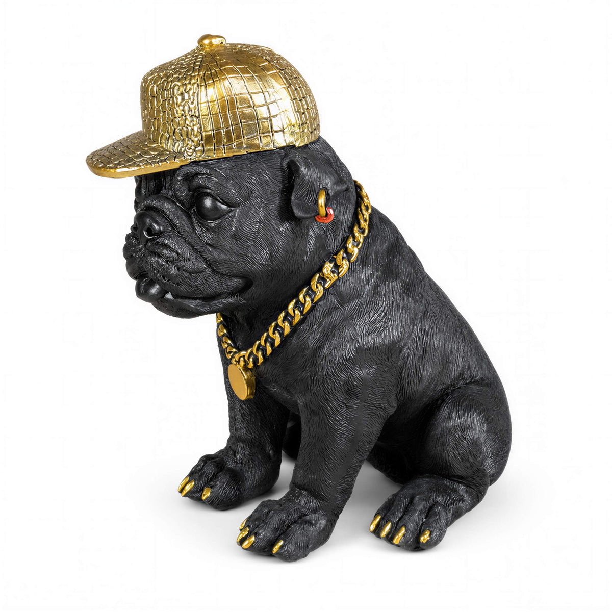 Bulldogge Figur mit Cap Hunde Figur schwarz gold