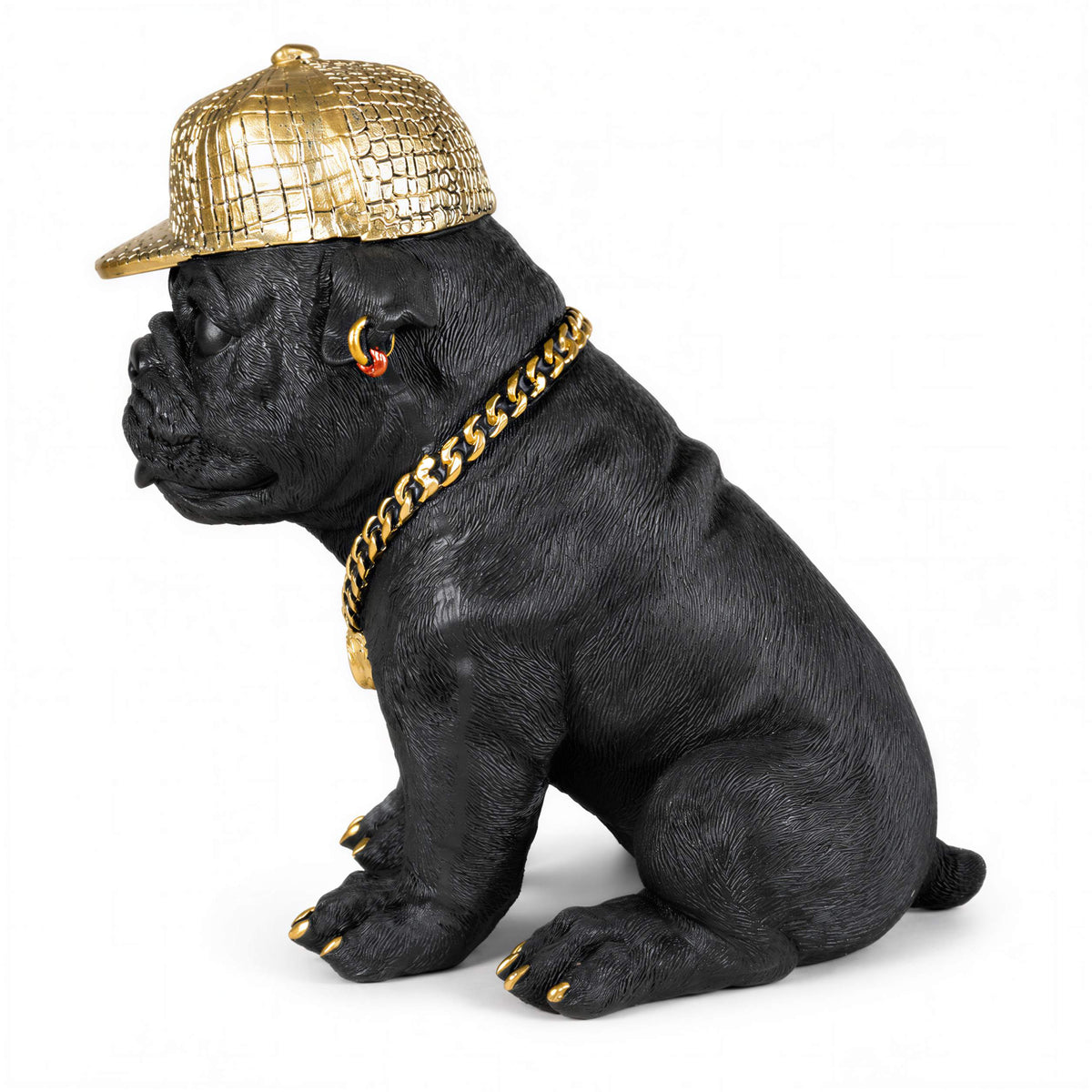 Bulldogge Figur mit Cap Hunde Figur schwarz gold