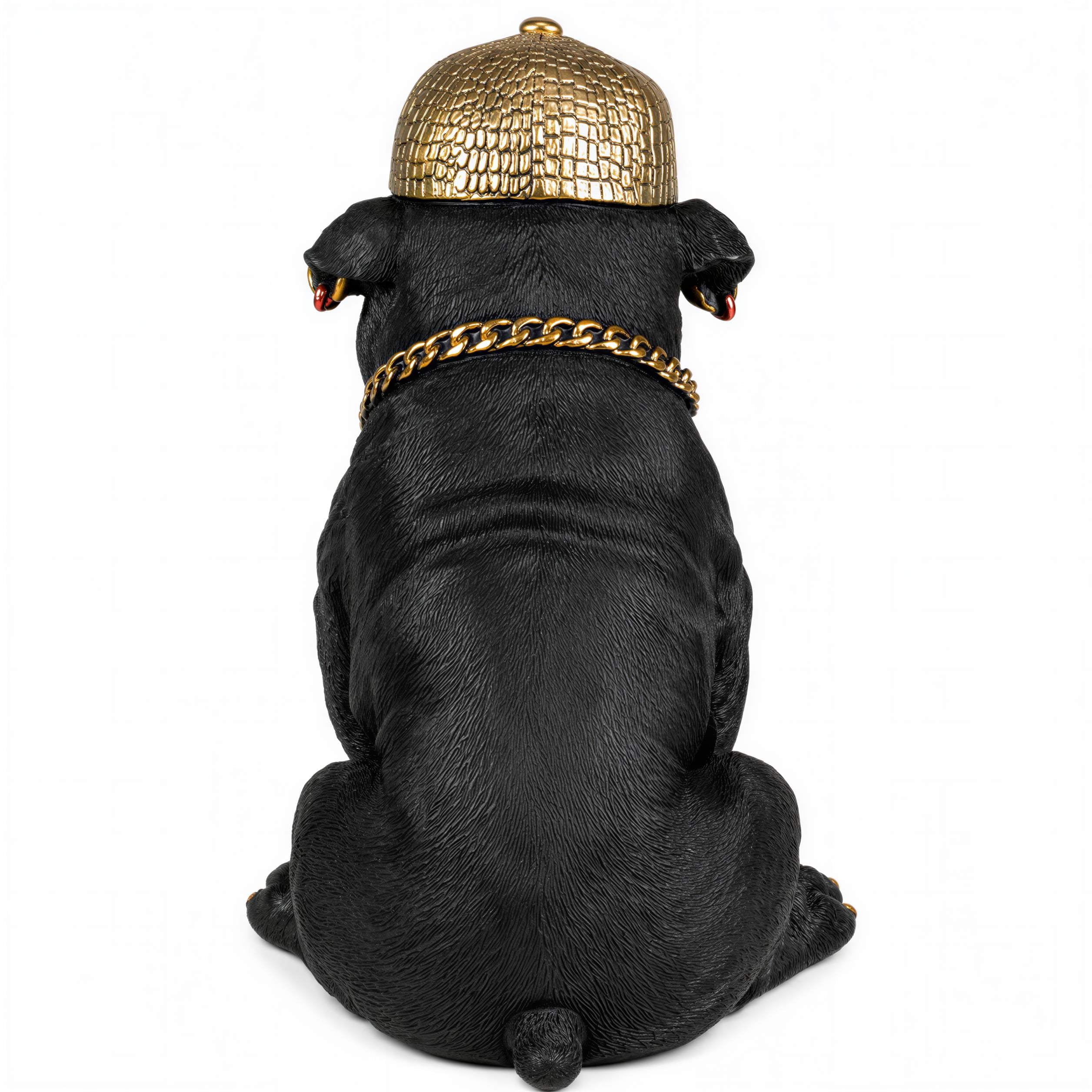 Bulldogge Figur mit Cap Hunde Figur schwarz gold