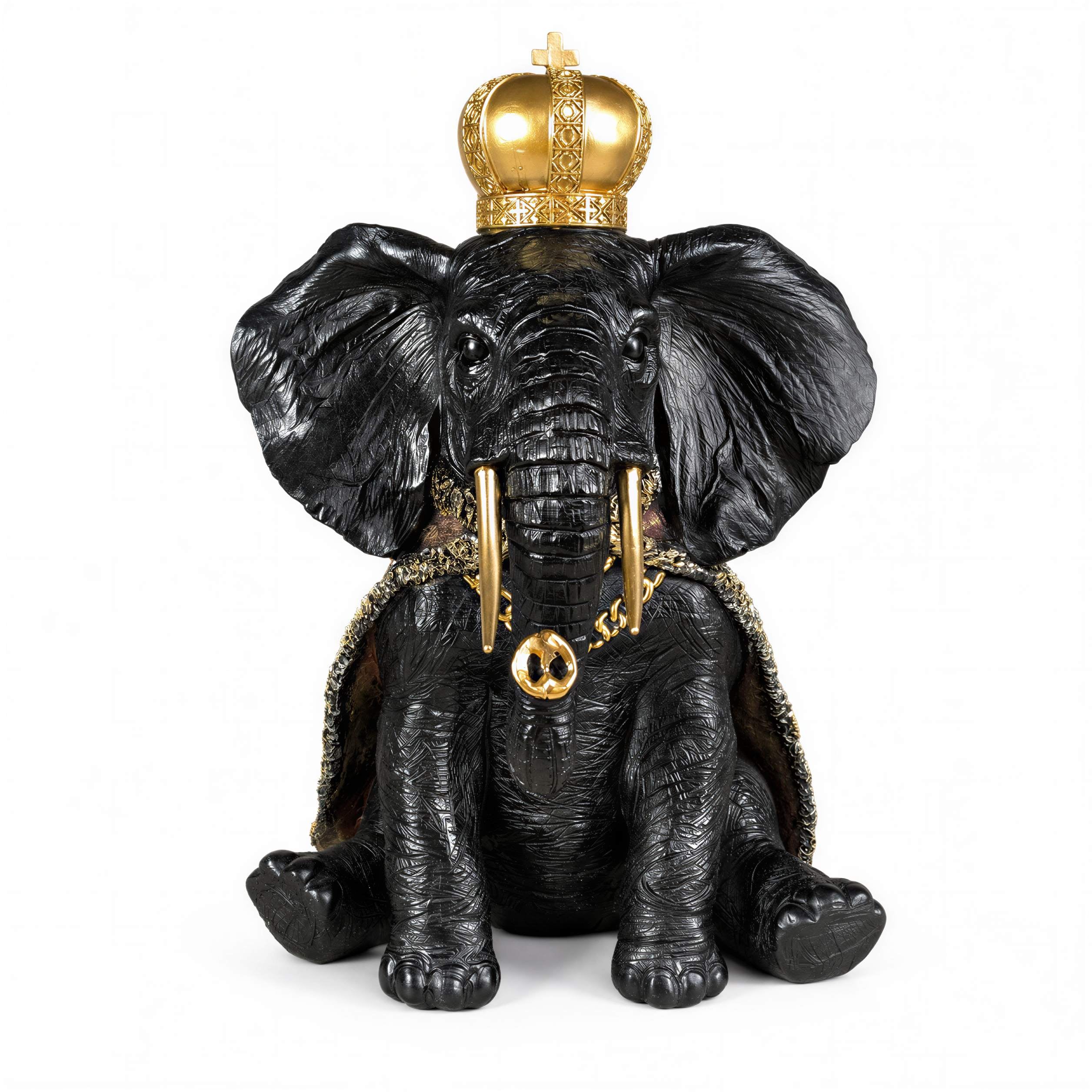 Elefant Figur mit Krone Dekofigur in Schwarz-Gold oder Gold-Rot