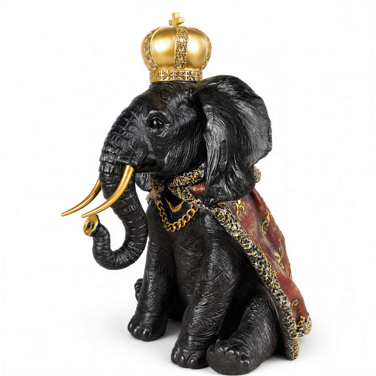 Elefant Figur mit Krone Dekofigur in Schwarz-Gold oder Gold-Rot