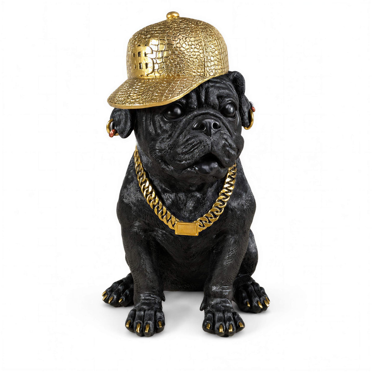 Bulldogge Figur mit Cap Hunde Figur schwarz gold