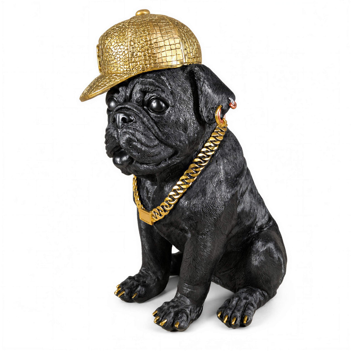 Bulldogge Figur mit Cap Hunde Figur schwarz gold