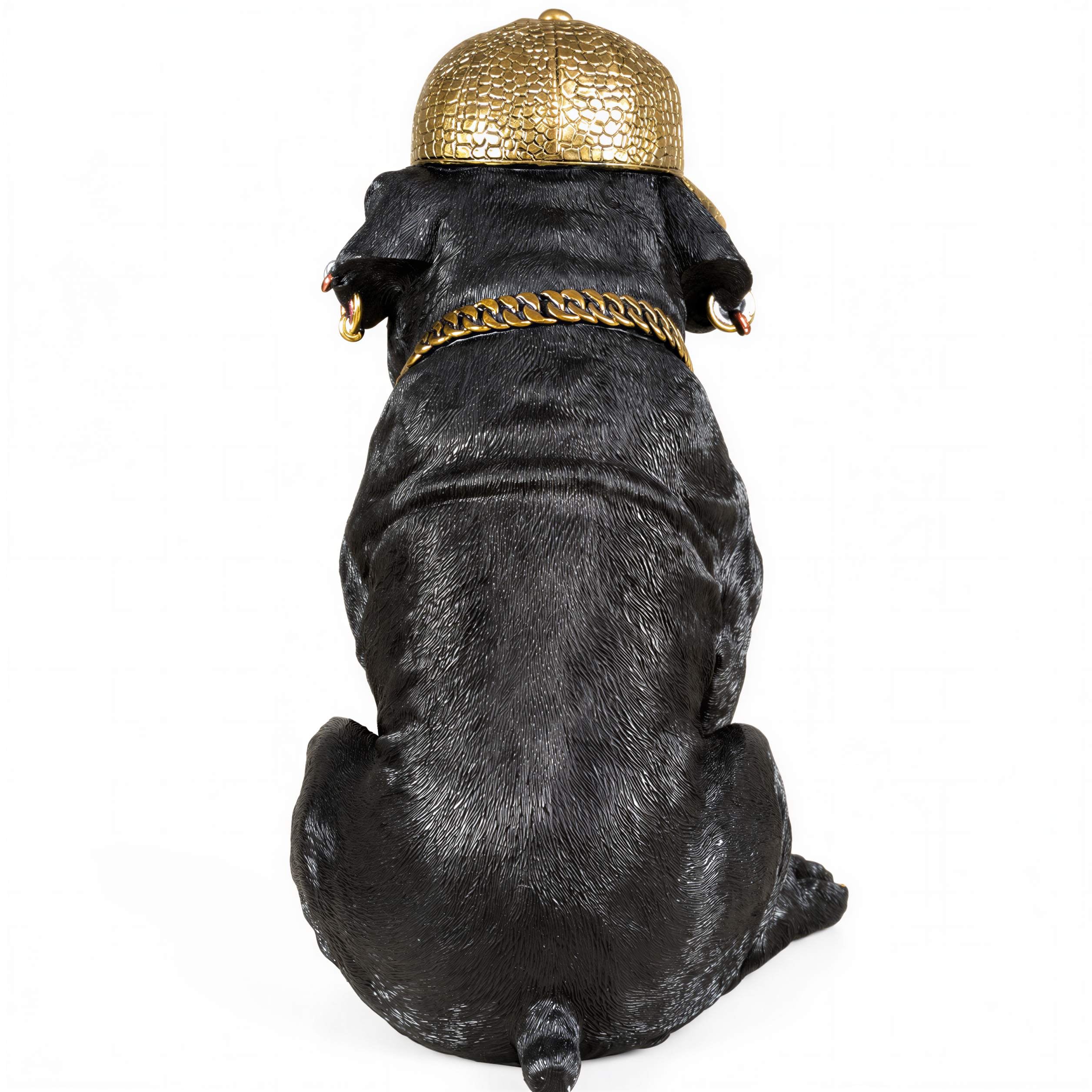 Bulldogge Figur mit Cap Hunde Figur schwarz gold