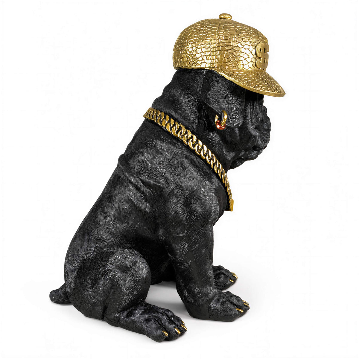 Bulldogge Figur mit Cap Hunde Figur schwarz gold